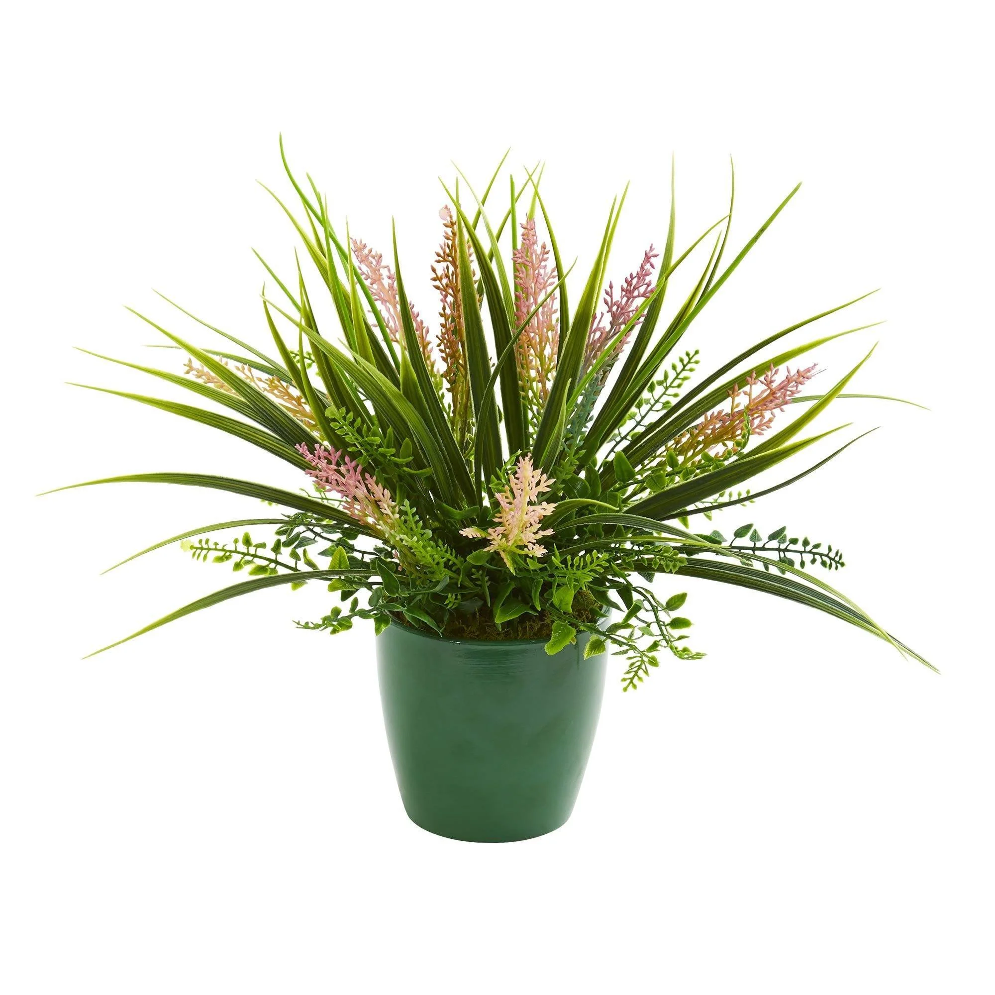 Eucalyptus, Grass and Sedum Artificial Plant in Green Planter (Set of 3) - Image 2