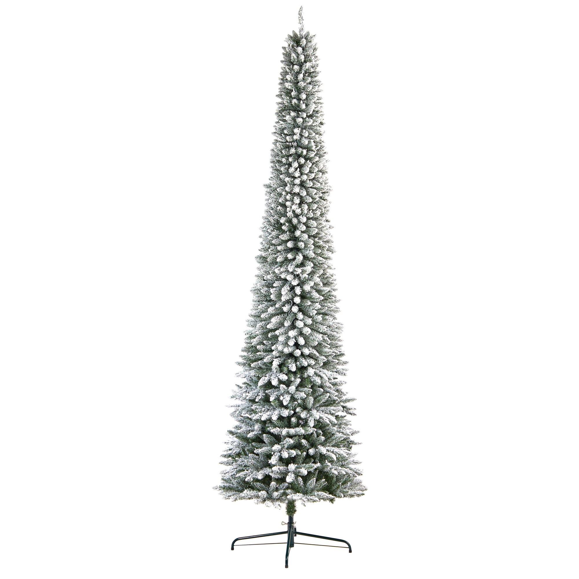 11’ Flocked Pencil Artificial Christmas Tree with 850 Clear Lights and 1435 Bendable Branches - Image 3