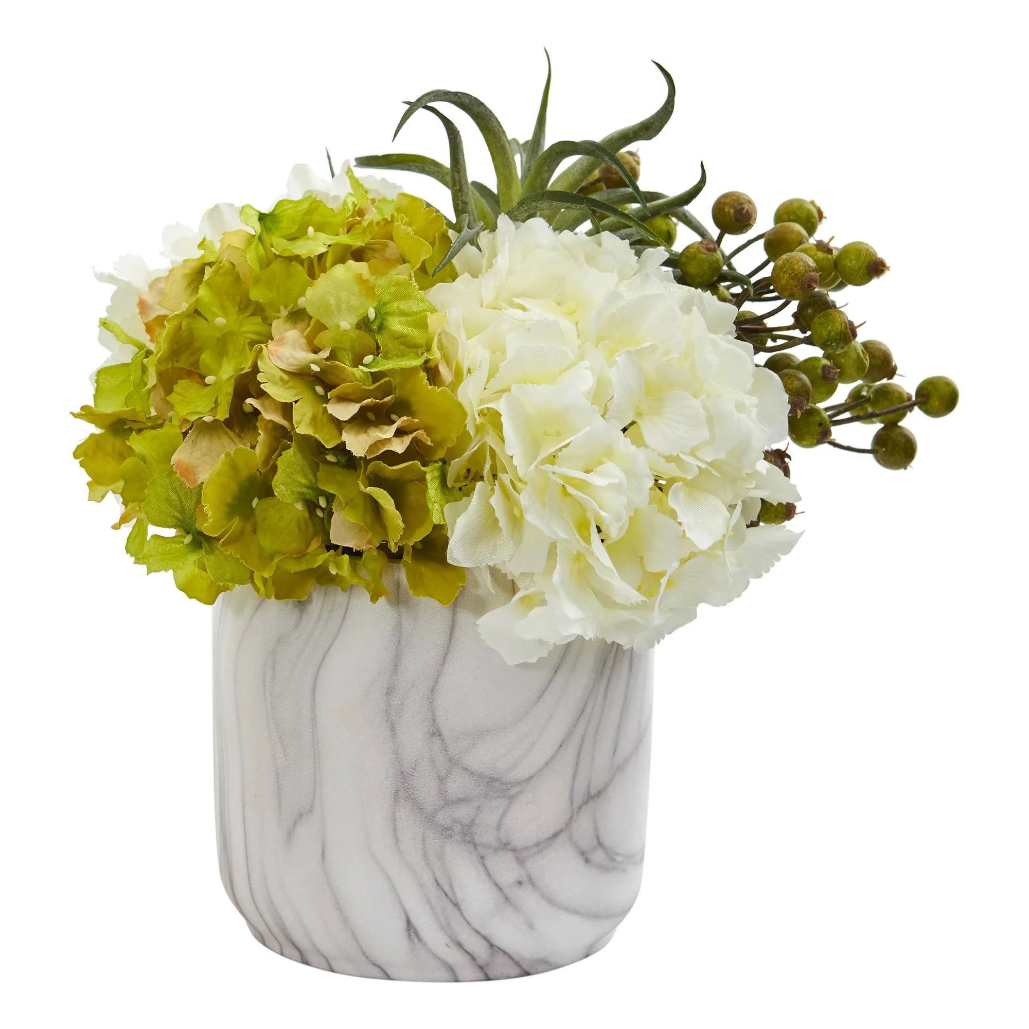 Hydrangea and Berries Artificial Arrangement in Marble Finished Vase - Image 3