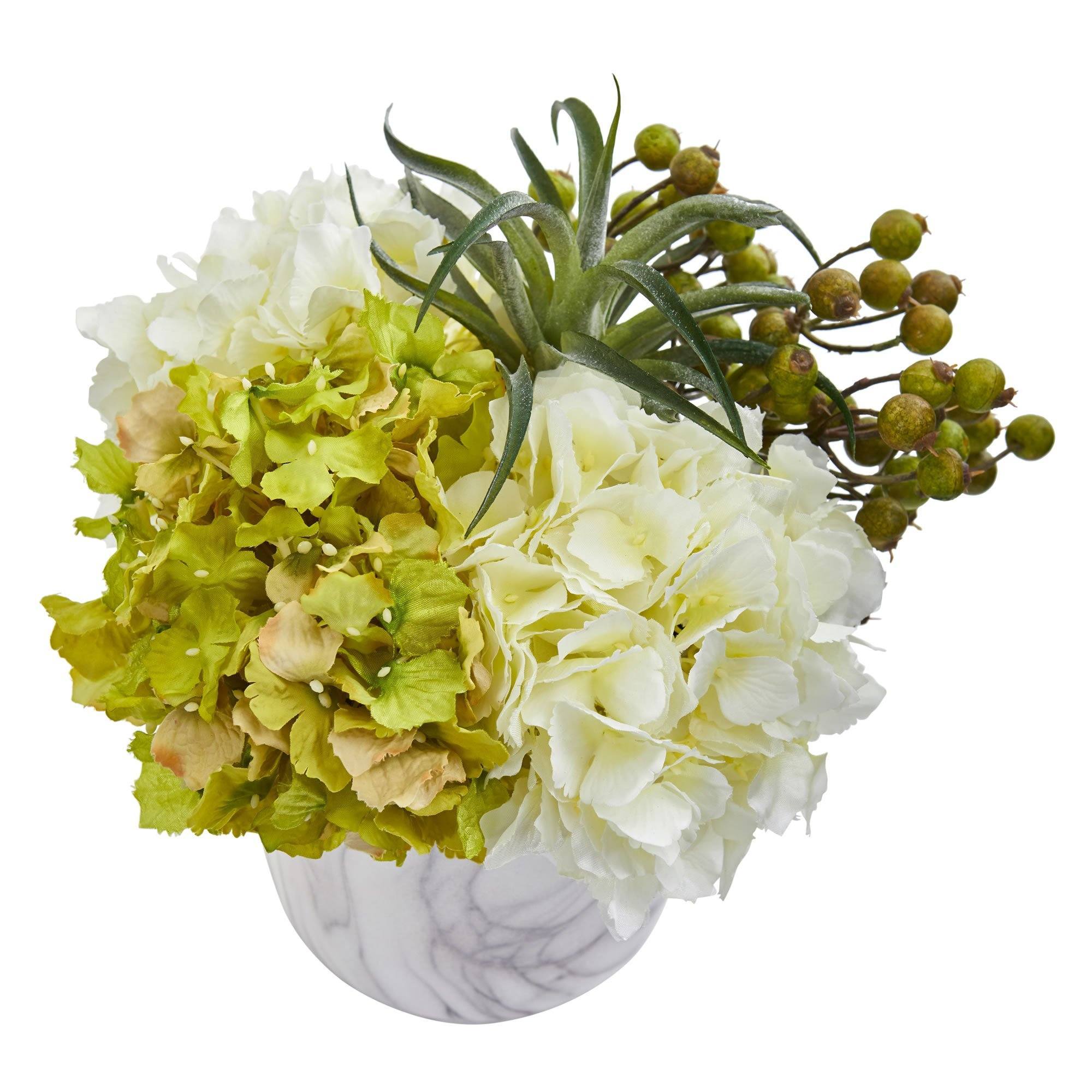 Hydrangea and Berries Artificial Arrangement in Marble Finished Vase - Image 4