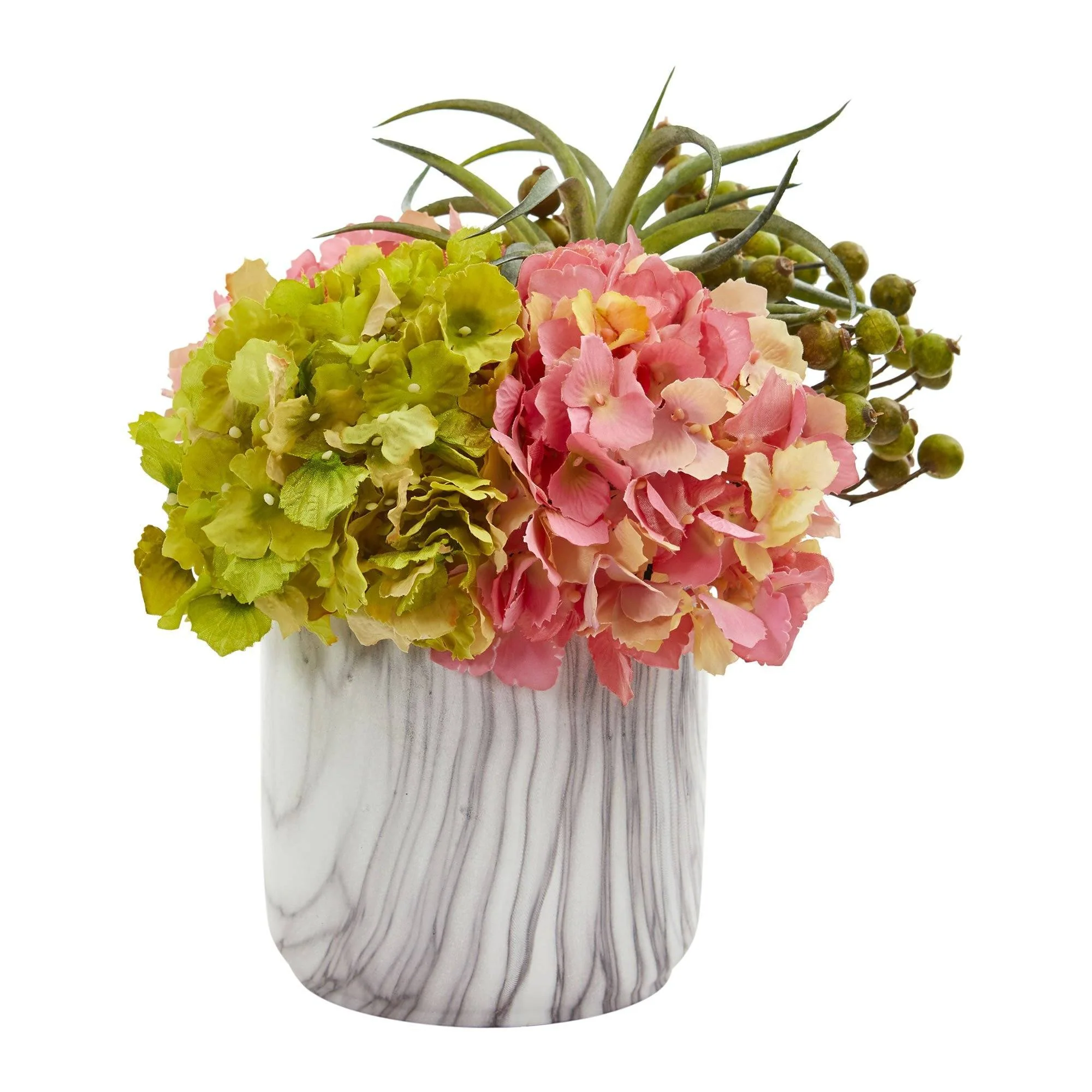 Hydrangea and Berries Artificial Arrangement in Marble Finished Vase - Image 5