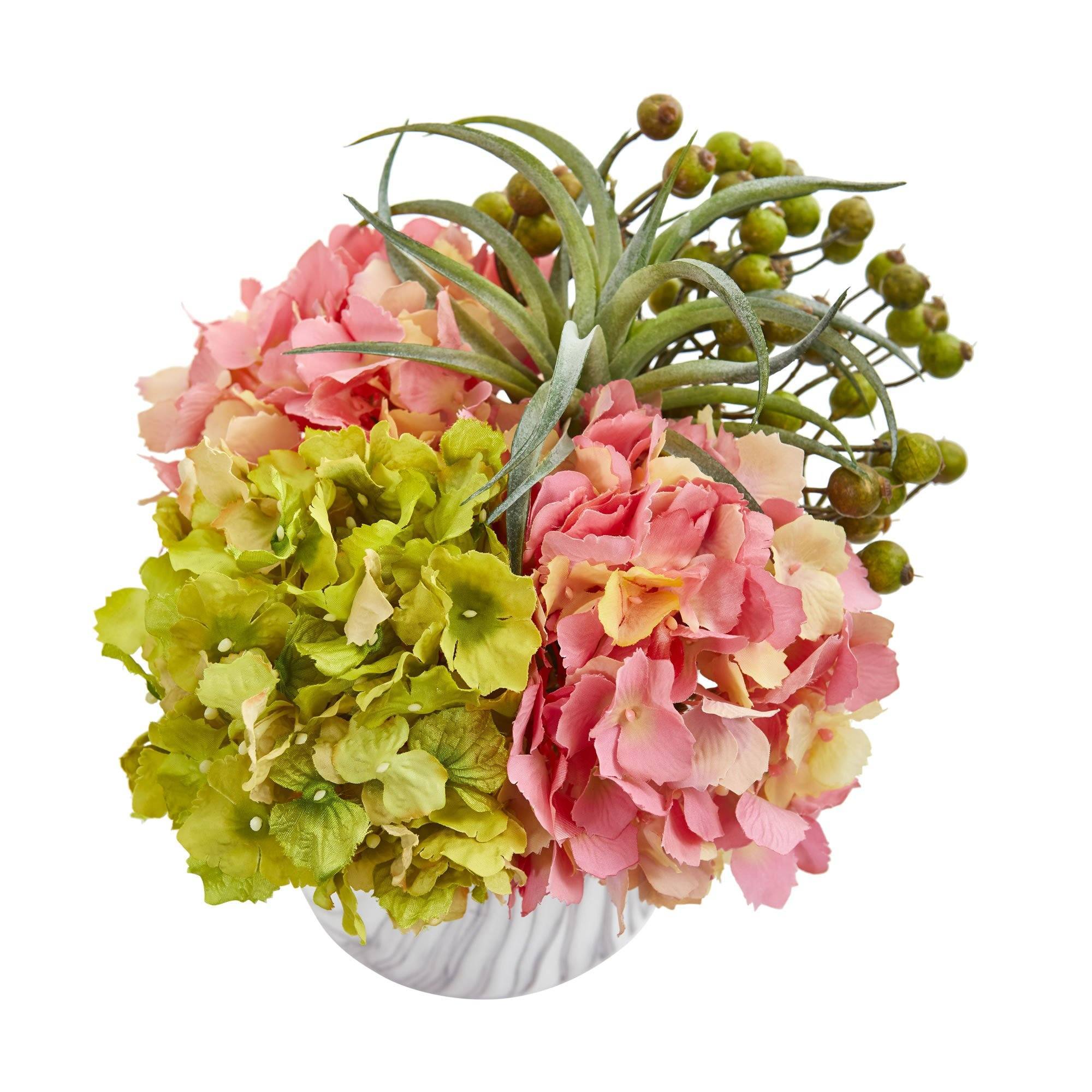 Hydrangea and Berries Artificial Arrangement in Marble Finished Vase - Image 6