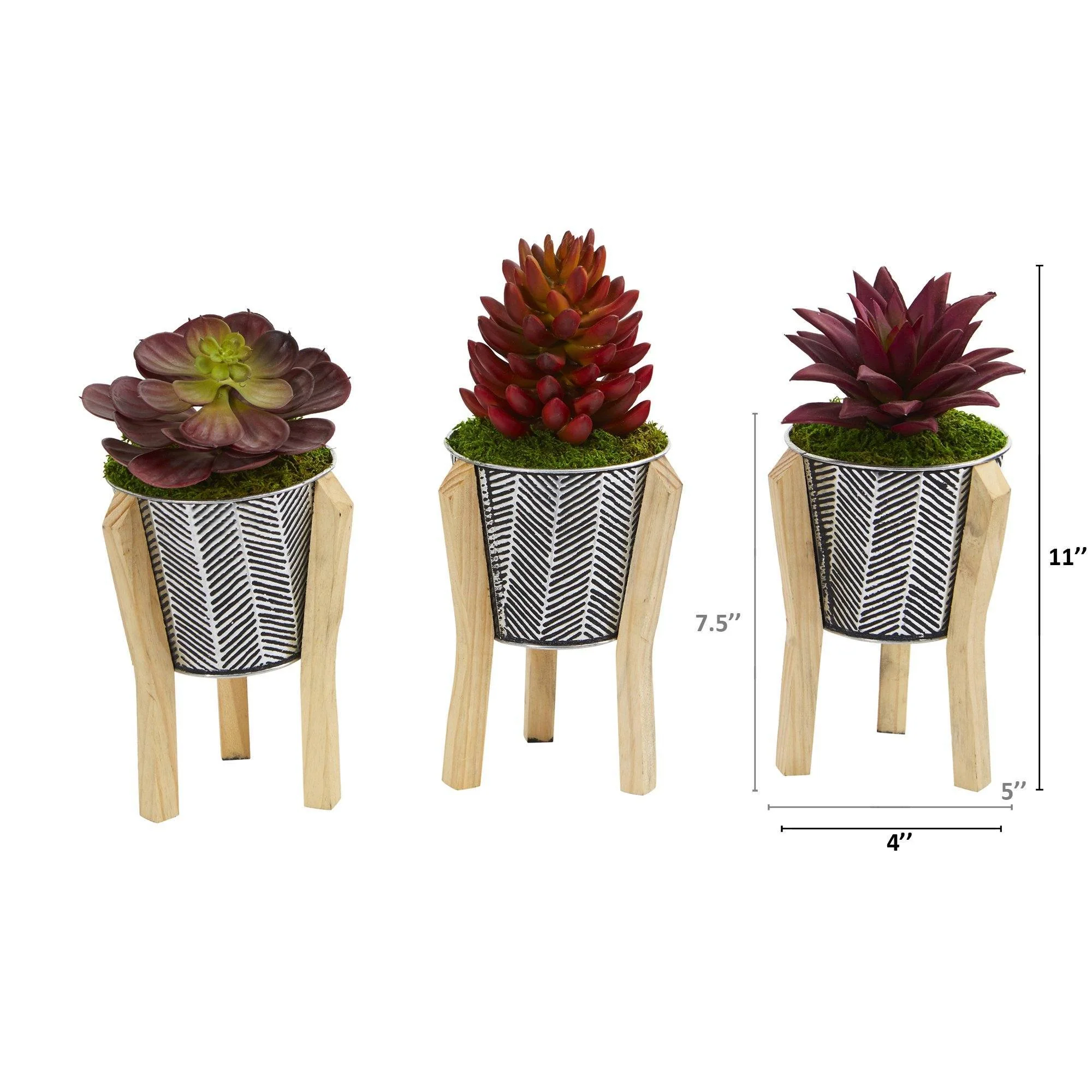 11” Mixed Succulent Artificial Plant in Tin Planter with Legs (Set of 3) - Image 2