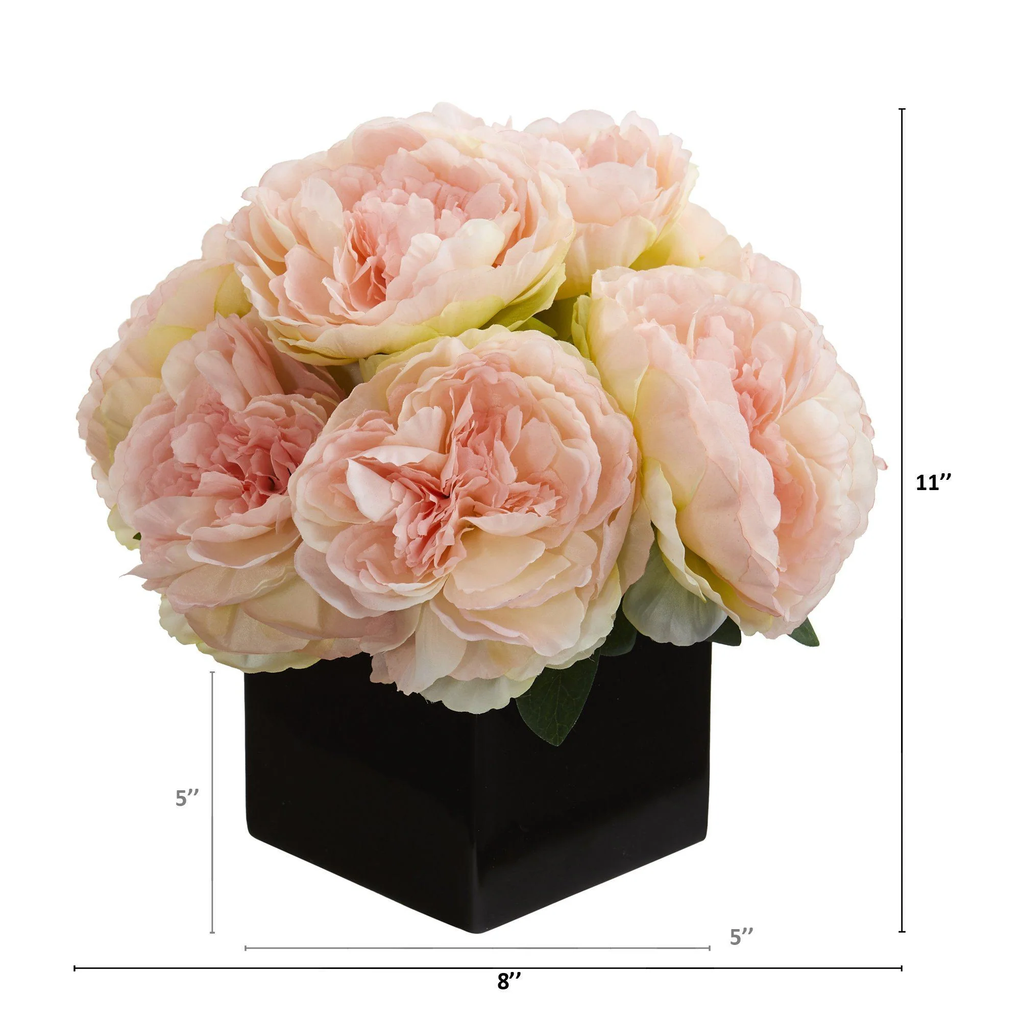 11” Peony Artificial Arrangement in Black Vase - Image 2