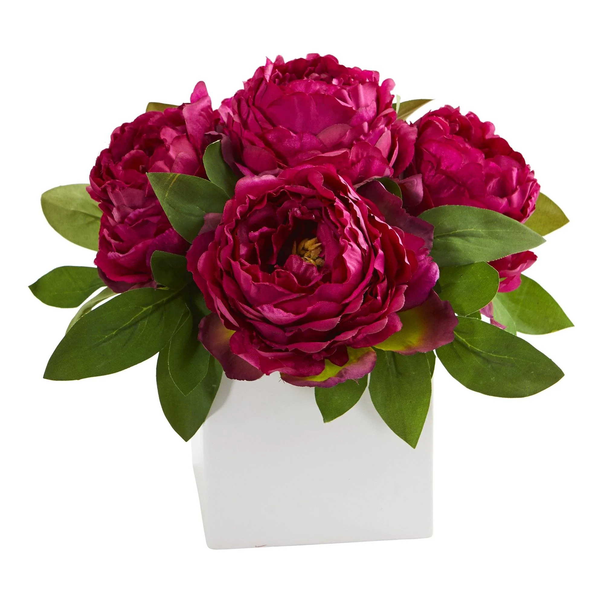 11” Peony Artificial Arrangement in White Vase - Image 4