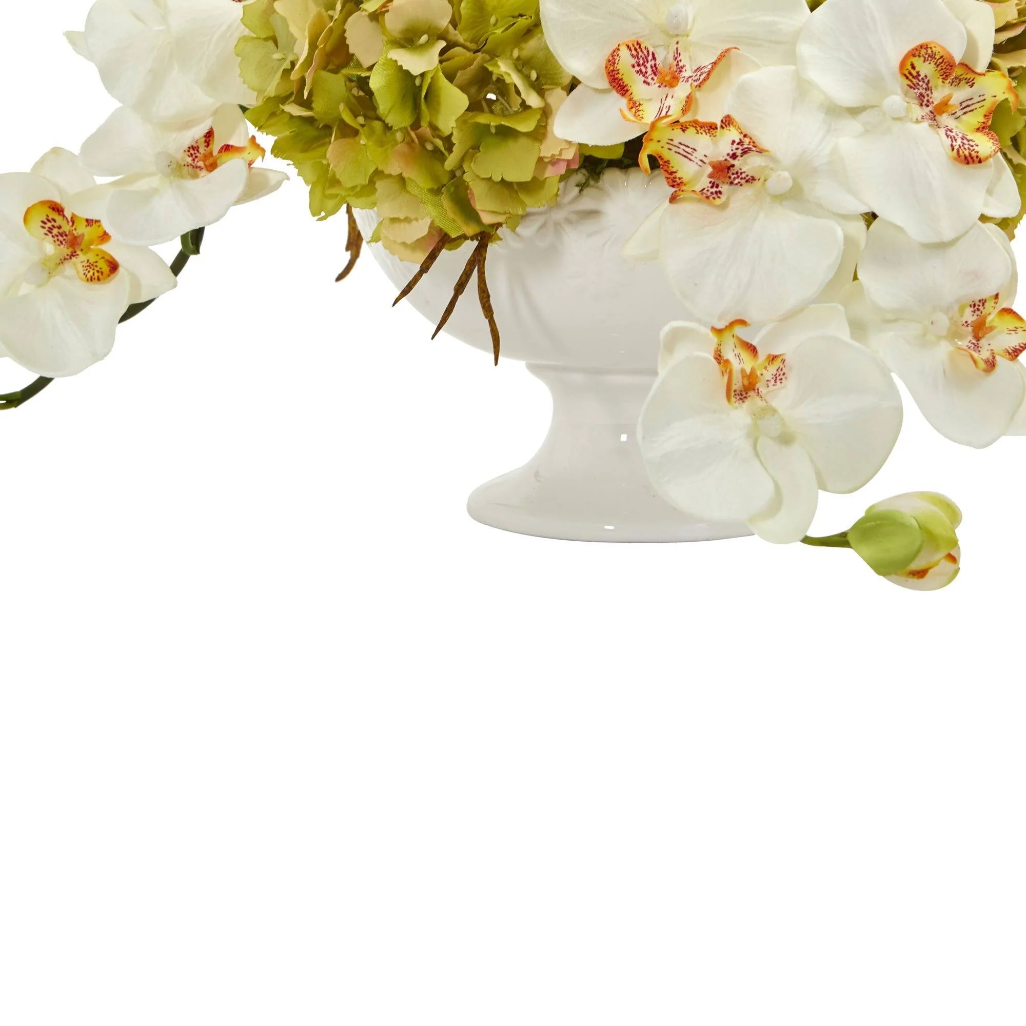 Phaleanopsis and Hydrangea Artificial Arrangement in Pedestal Urn - Image 2
