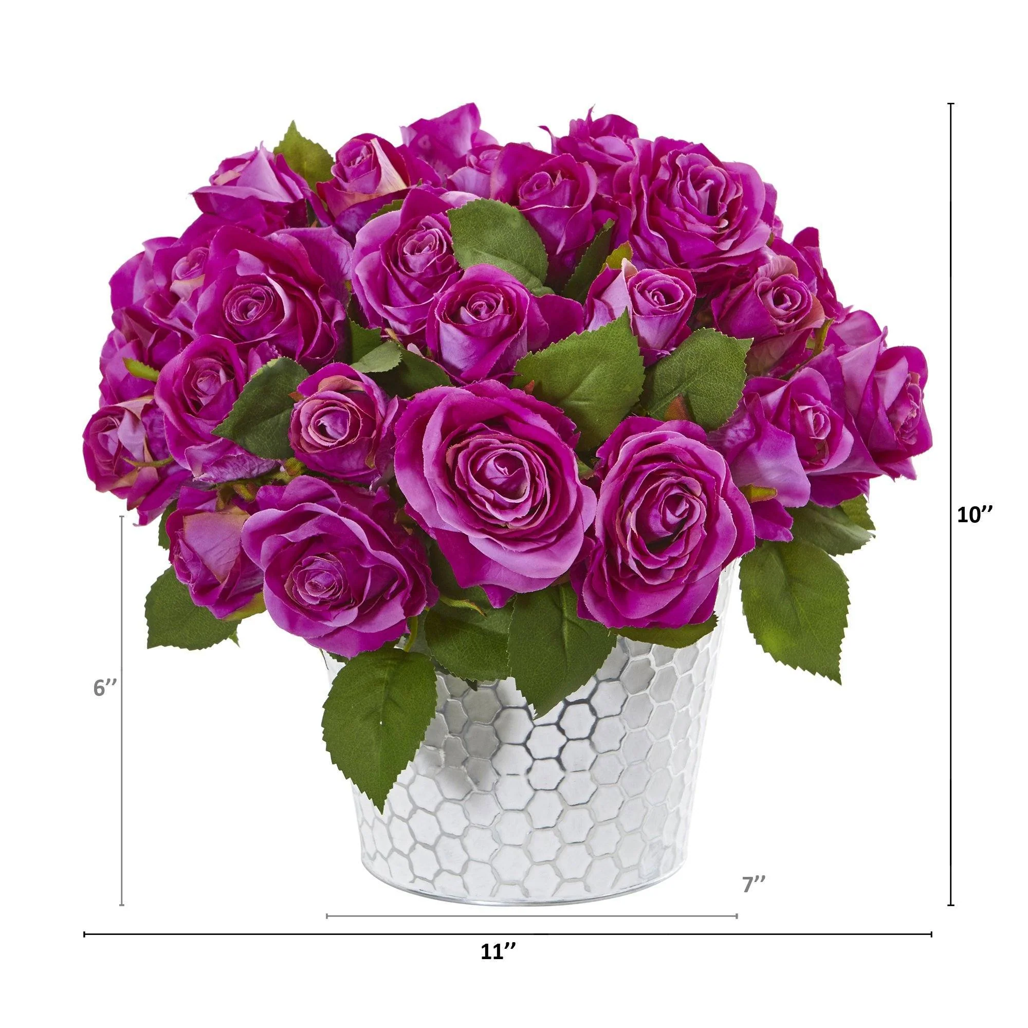 11” Rose Artificial Arrangement in Embossed White Planter - Image 6