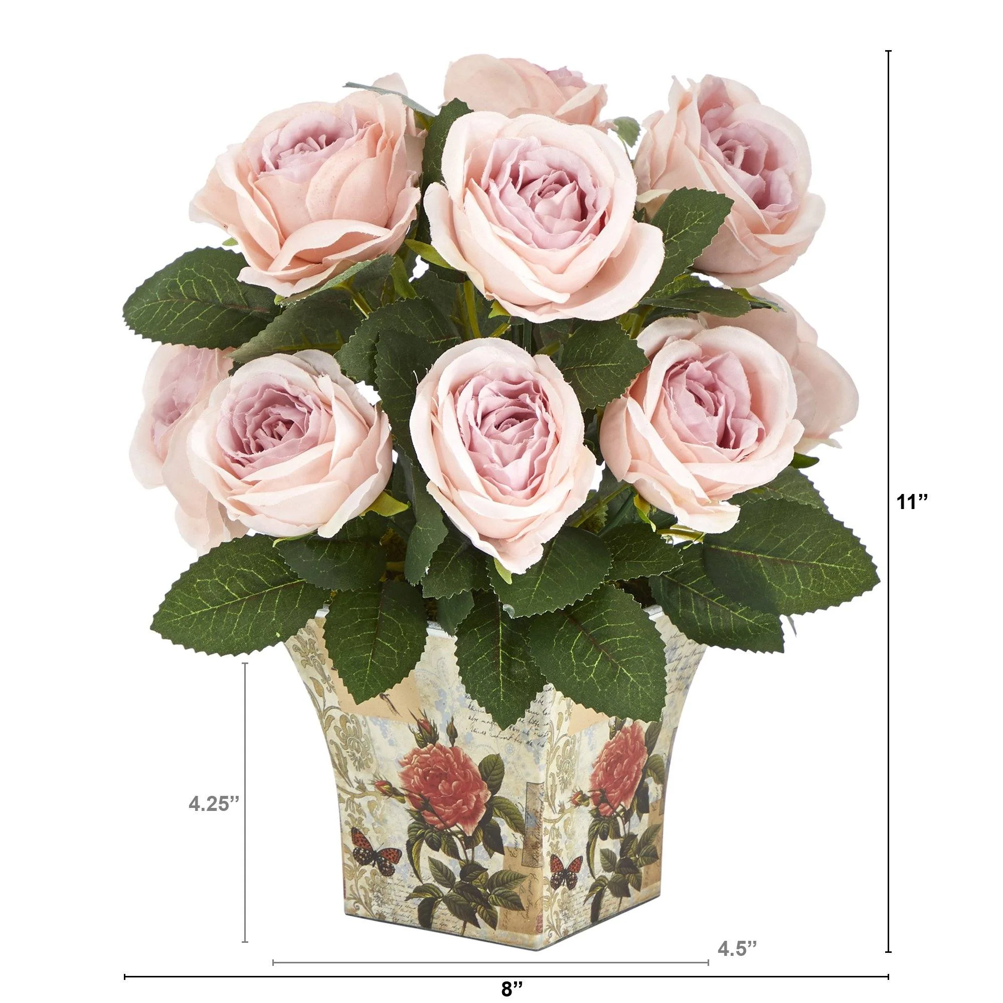 11” Rose Artificial Arrangement in Floral Vase - Image 2