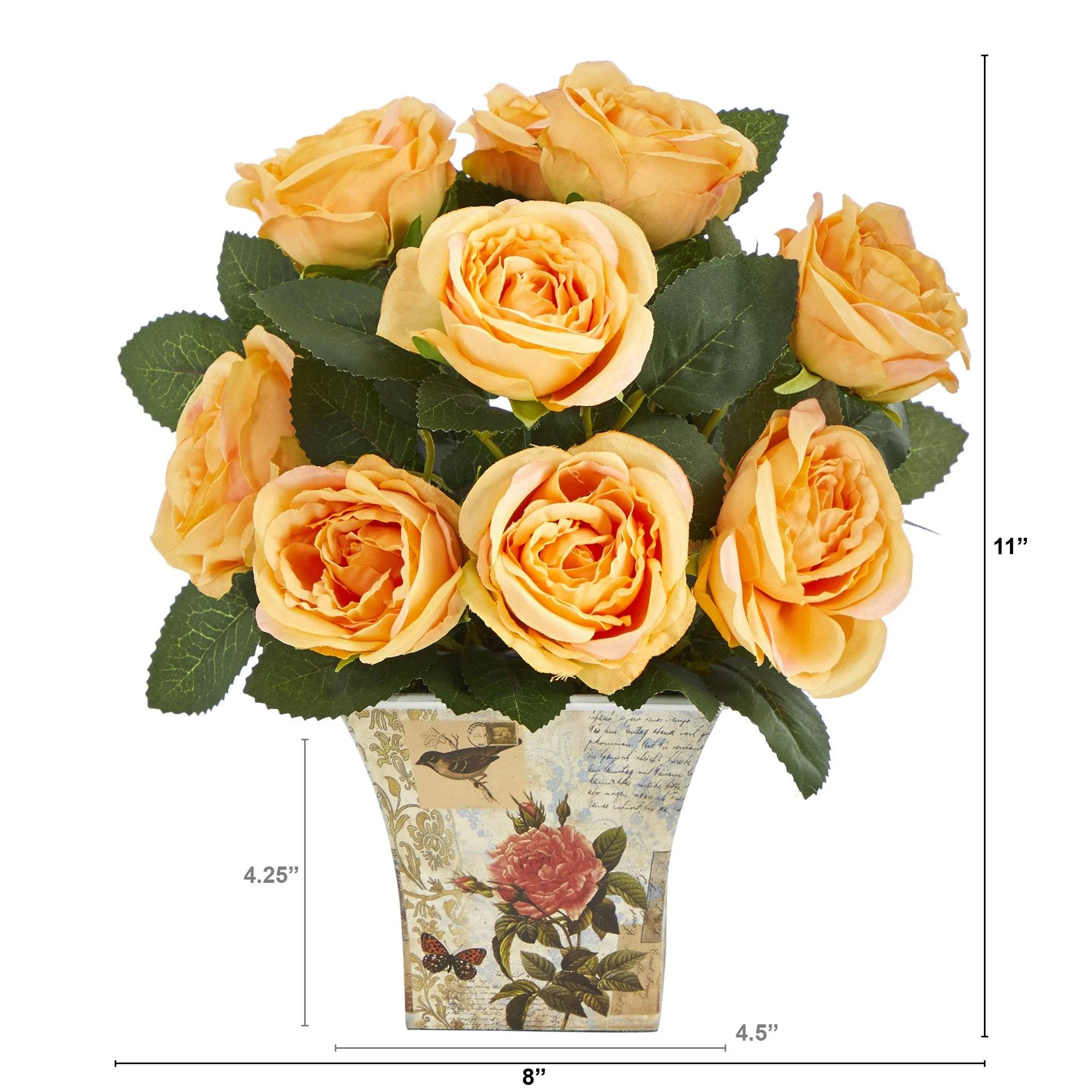 11” Rose Artificial Arrangement in Floral Vase - Image 4