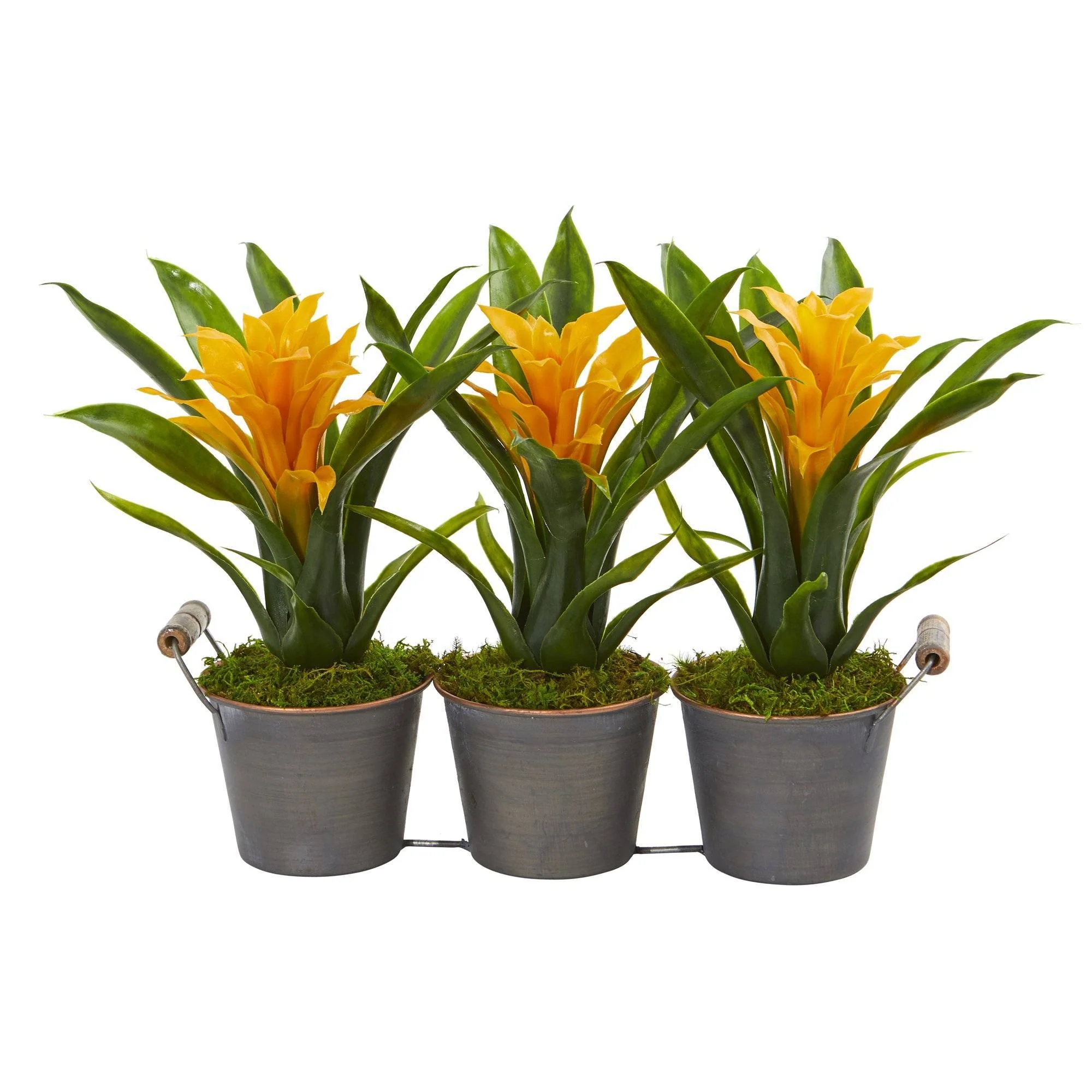Triple Potted Bromeliad Artificial Plant in Decorative Planter - Image 3