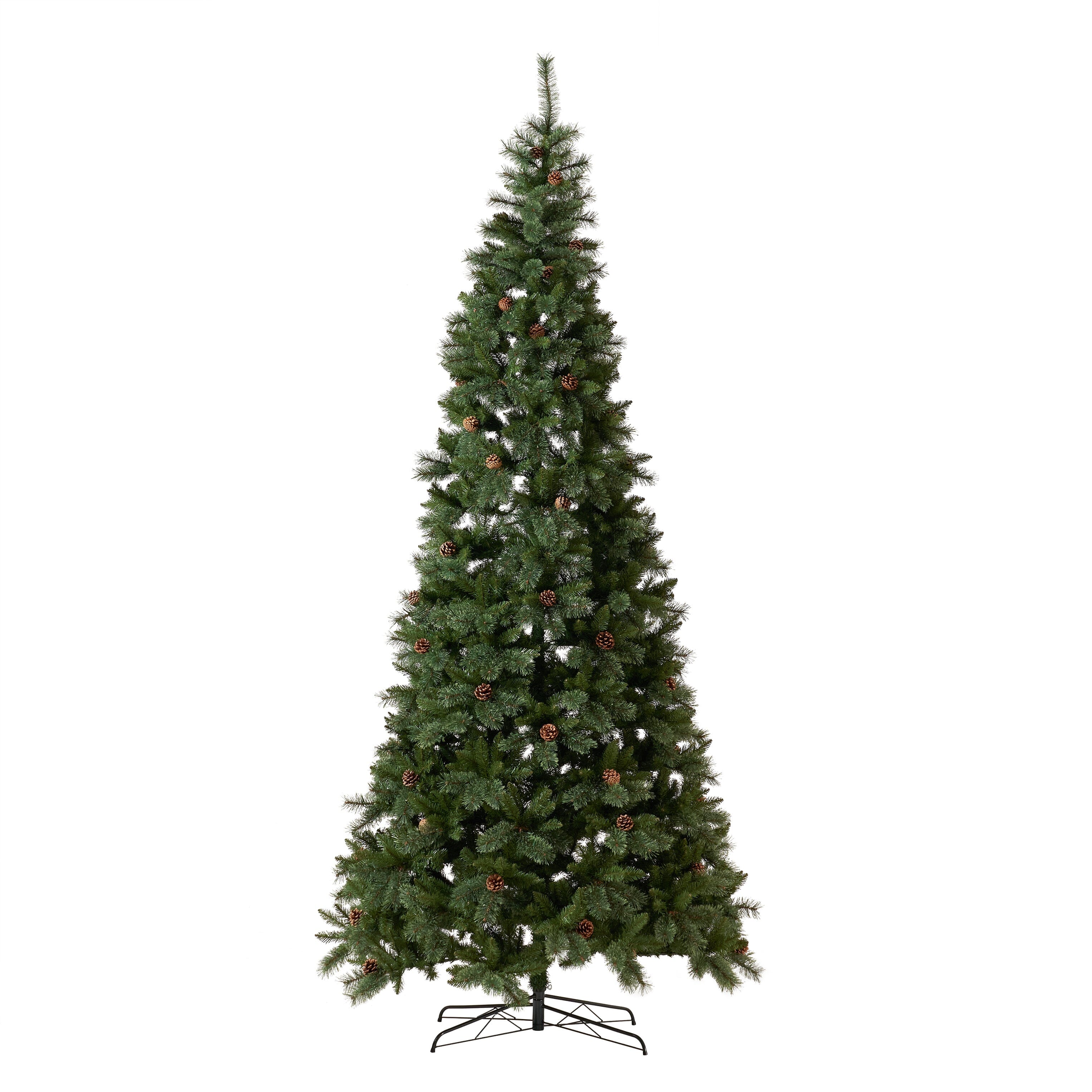 11’ White Mountain Pine Artificial Christmas Tree with 1050 Clear LED Lights, Pine Cones and 2395 Bendable Branches - Image 2