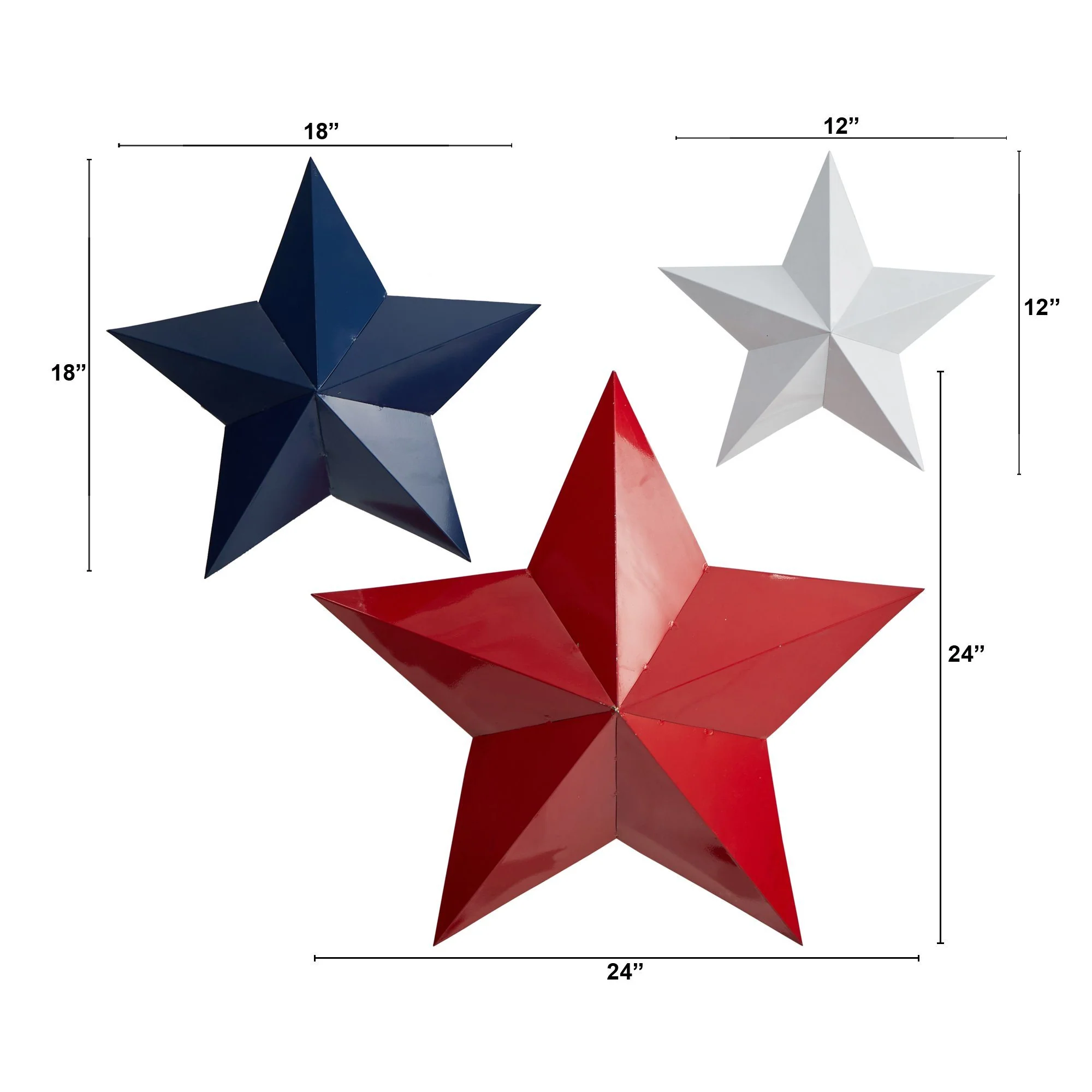 12”, 18” and 24” Americana Farmhouse Metal Stars Wall Decor Set (Set of 3) - Image 2