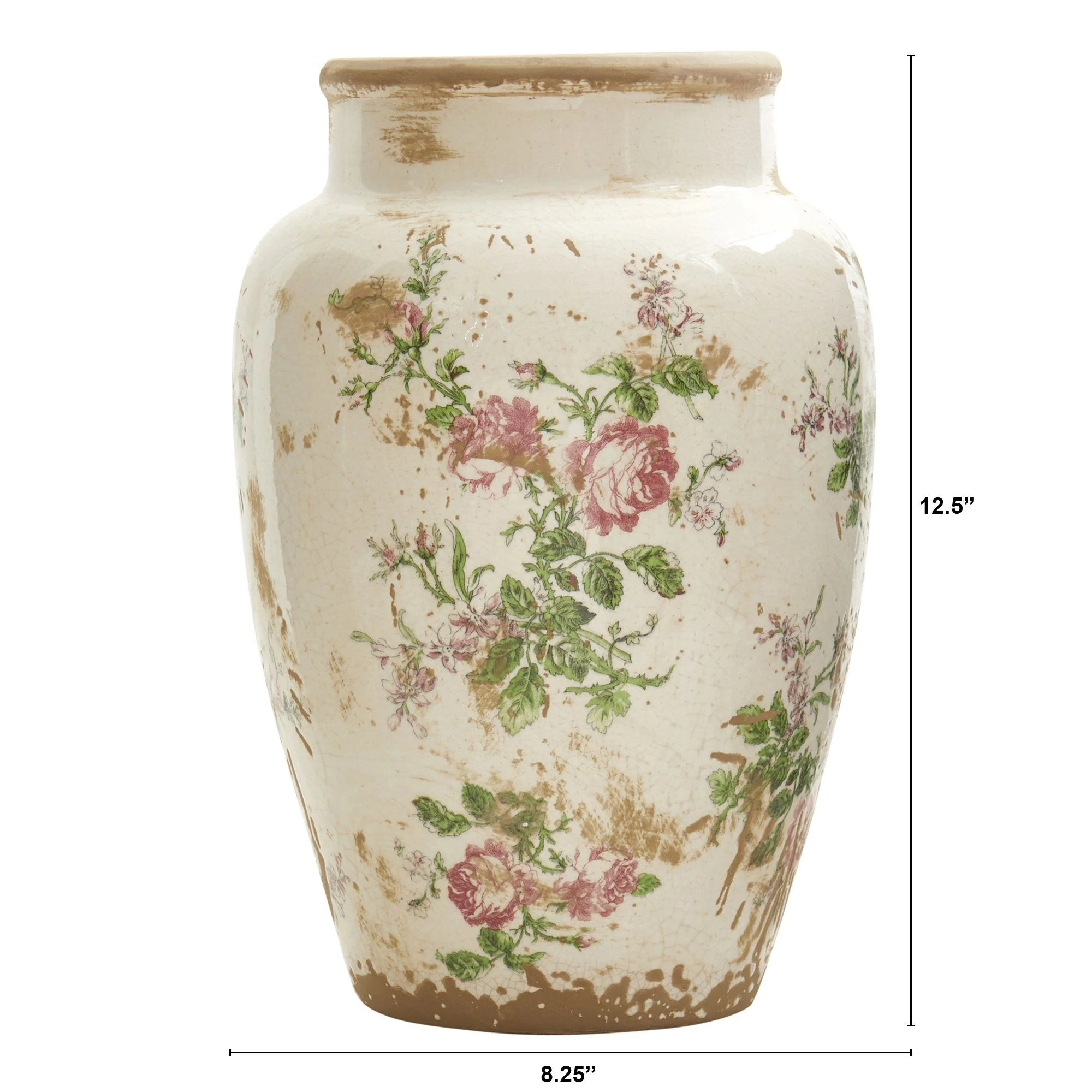 12.5” Tuscan Ceramic Floral Print Vase - Image 3