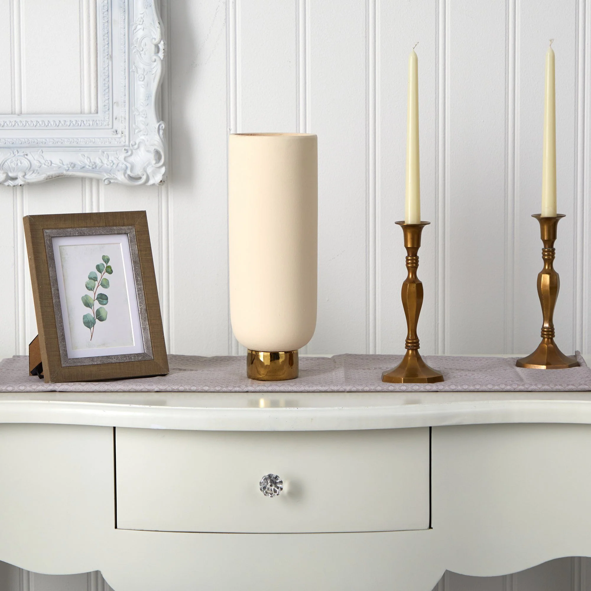 12.75” Elegance Ceramic Cylinder Vase with Gold Accents - Image 3