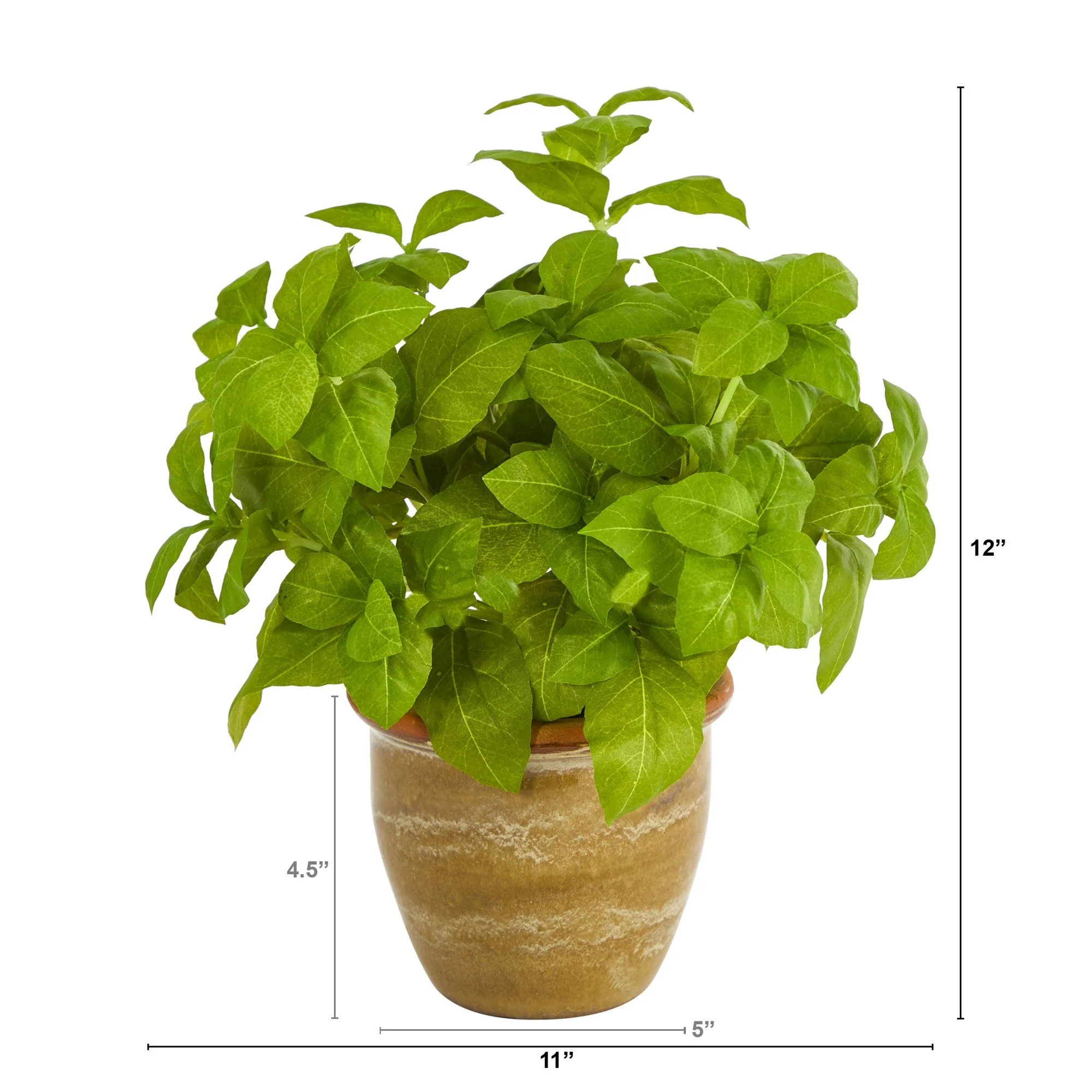 12” Basil Artificial Plant in Ceramic Planter - Image 4