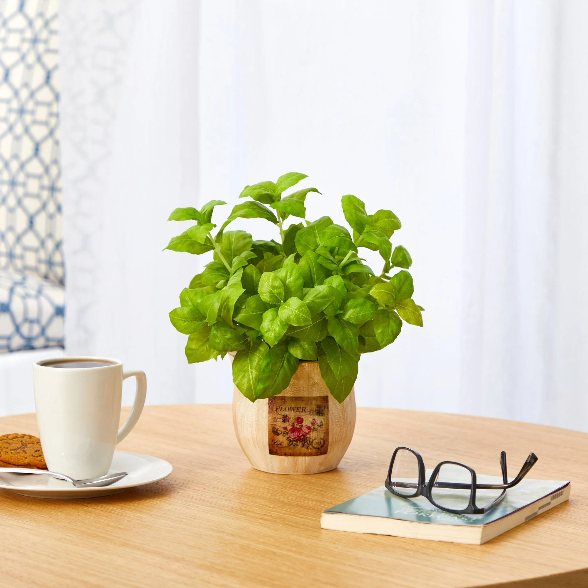 12” Basil Artificial Plant in Decorative Planter - Image 5