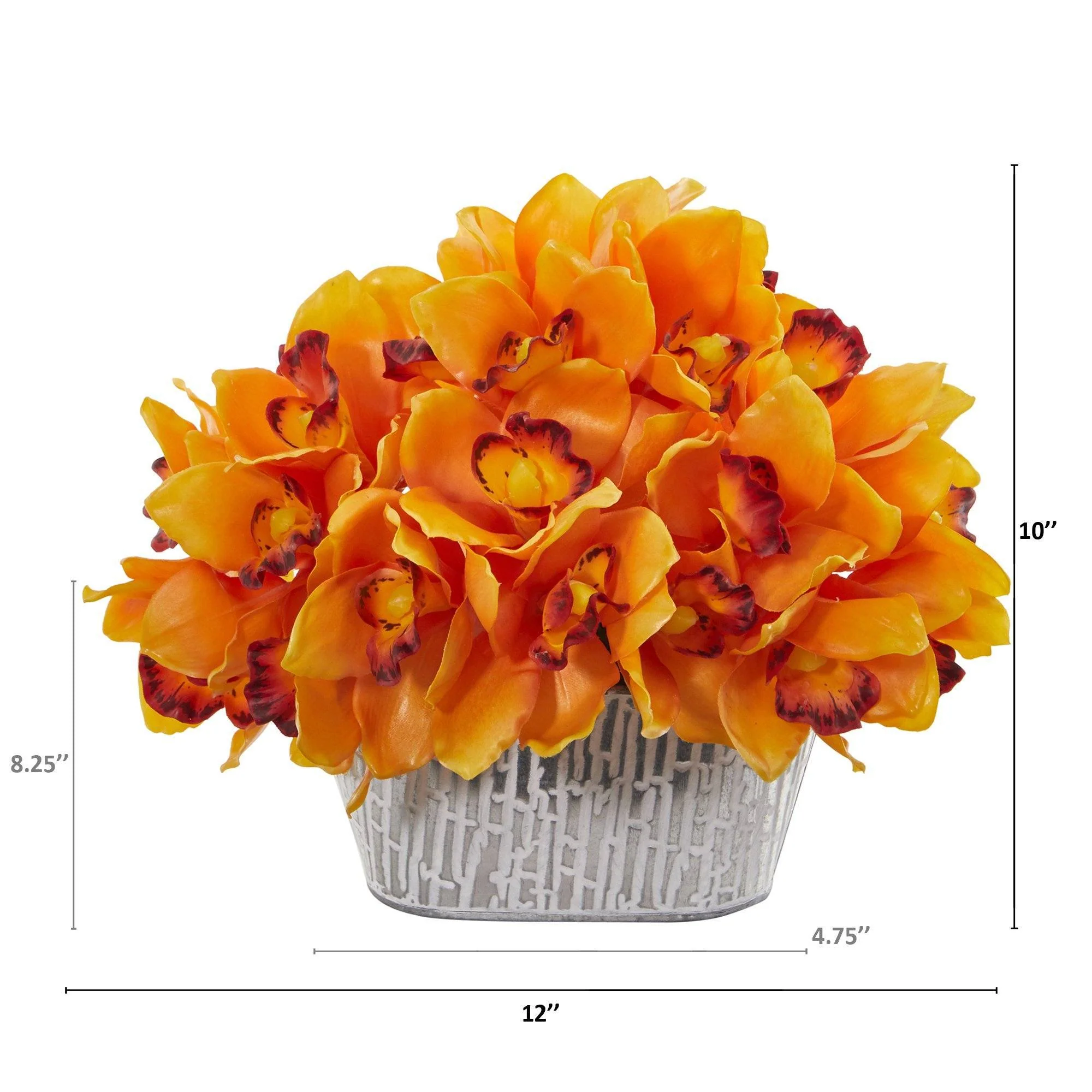 12” Cymbidium Orchid Arrangement in Tin White Vase - Image 10