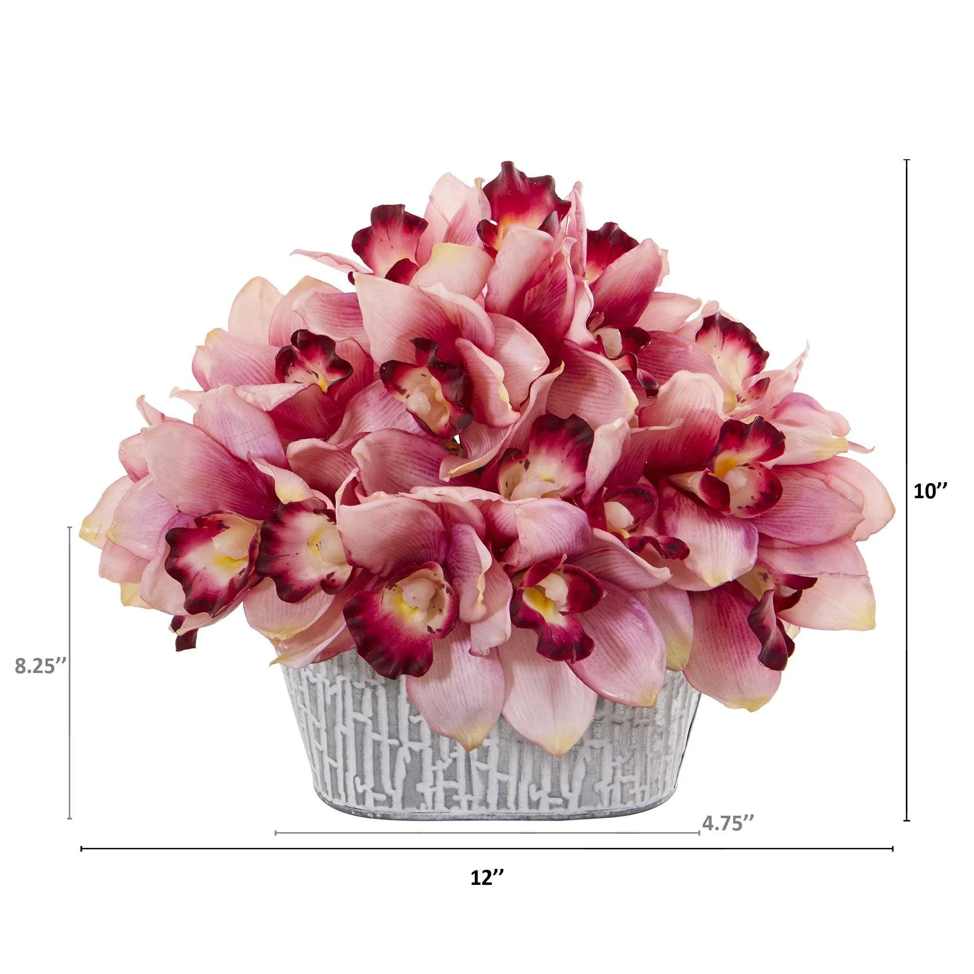 12” Cymbidium Orchid Arrangement in Tin White Vase - Image 5