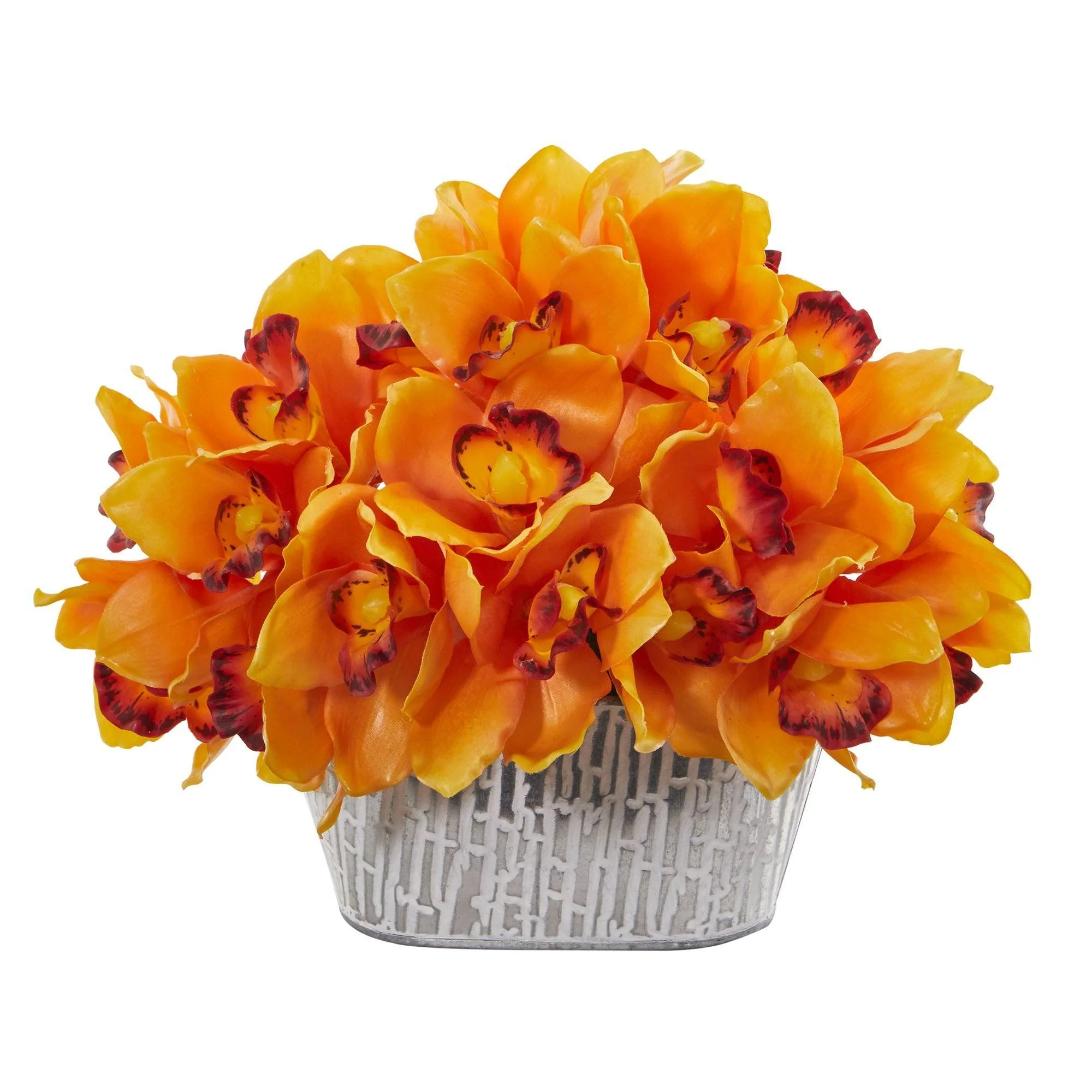 12” Cymbidium Orchid Arrangement in Tin White Vase - Image 7