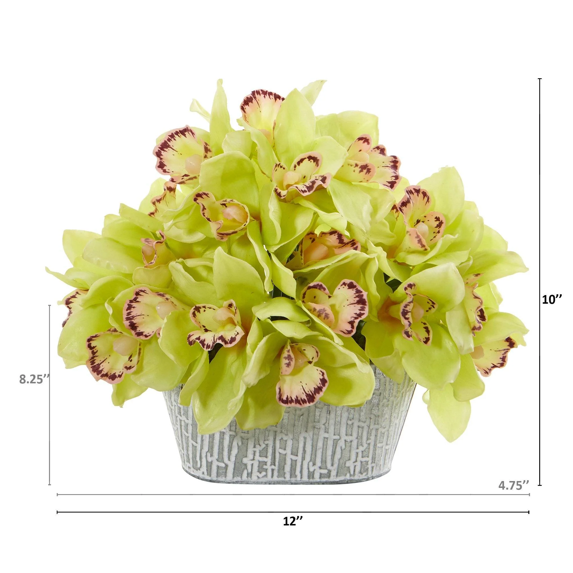 12” Cymbidium Orchid Arrangement in Tin White Vase - Image 8