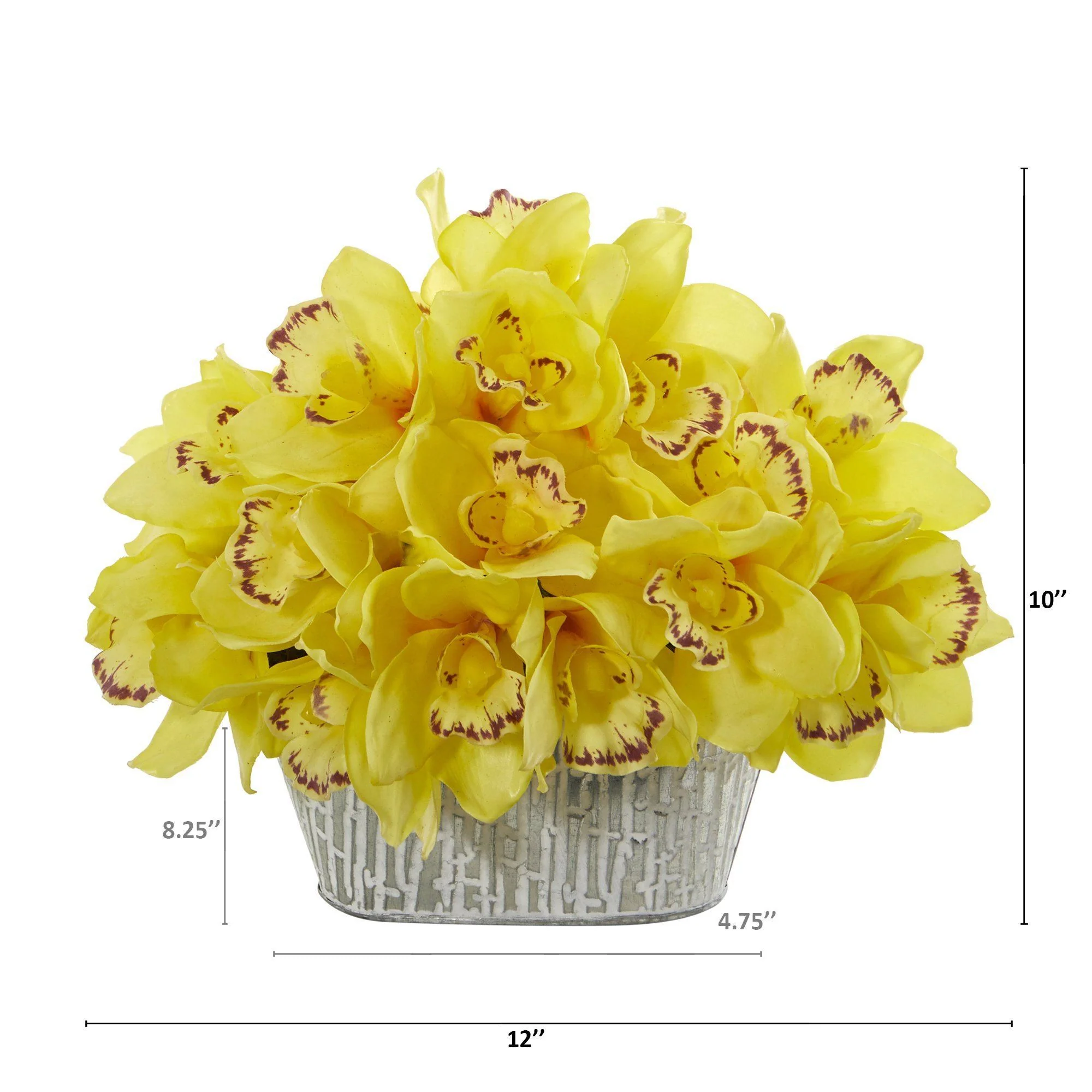 12” Cymbidium Orchid Arrangement in Tin White Vase - Image 9