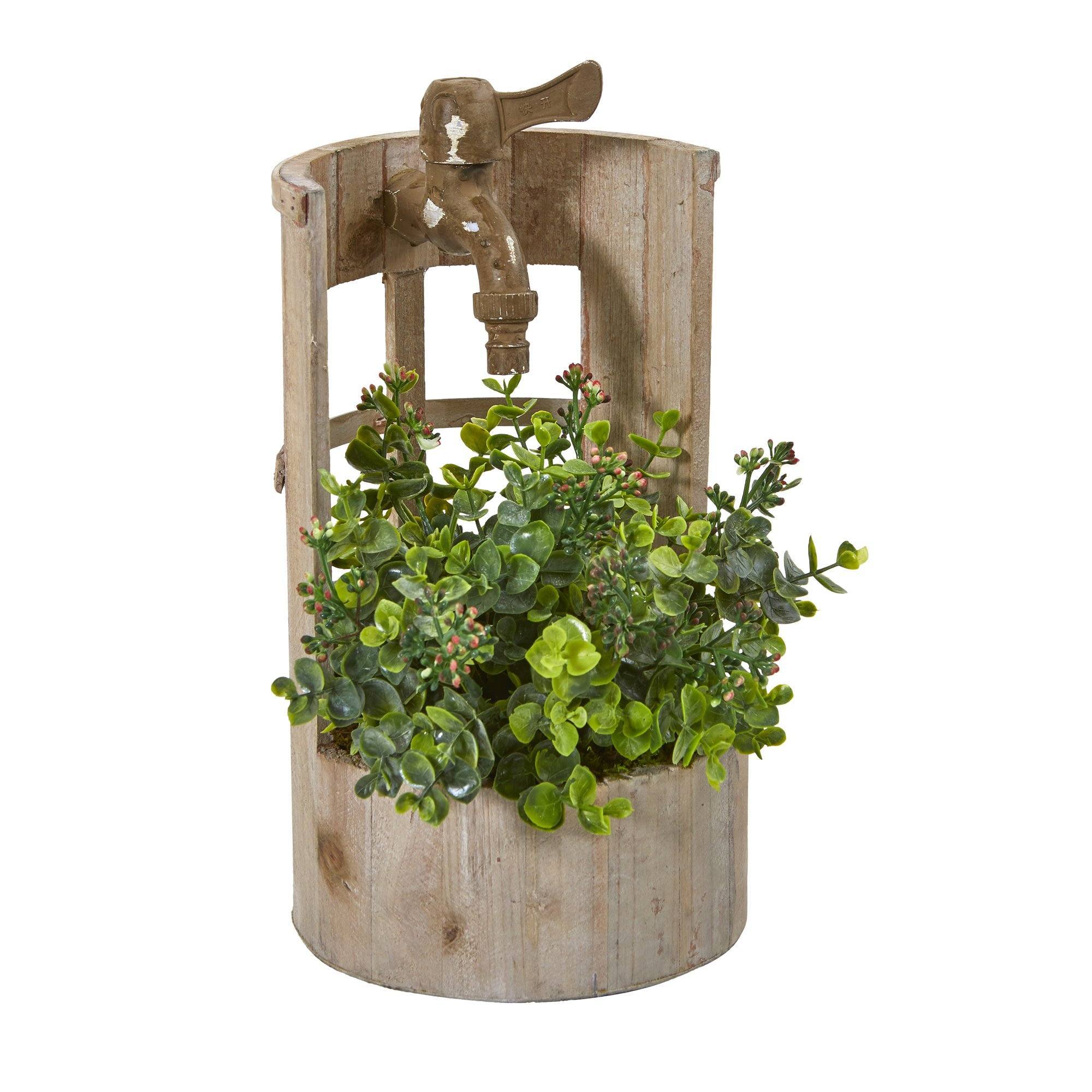 12” Eucalyptus and Sedum Artificial Plant in Faucet Planter - Image 2