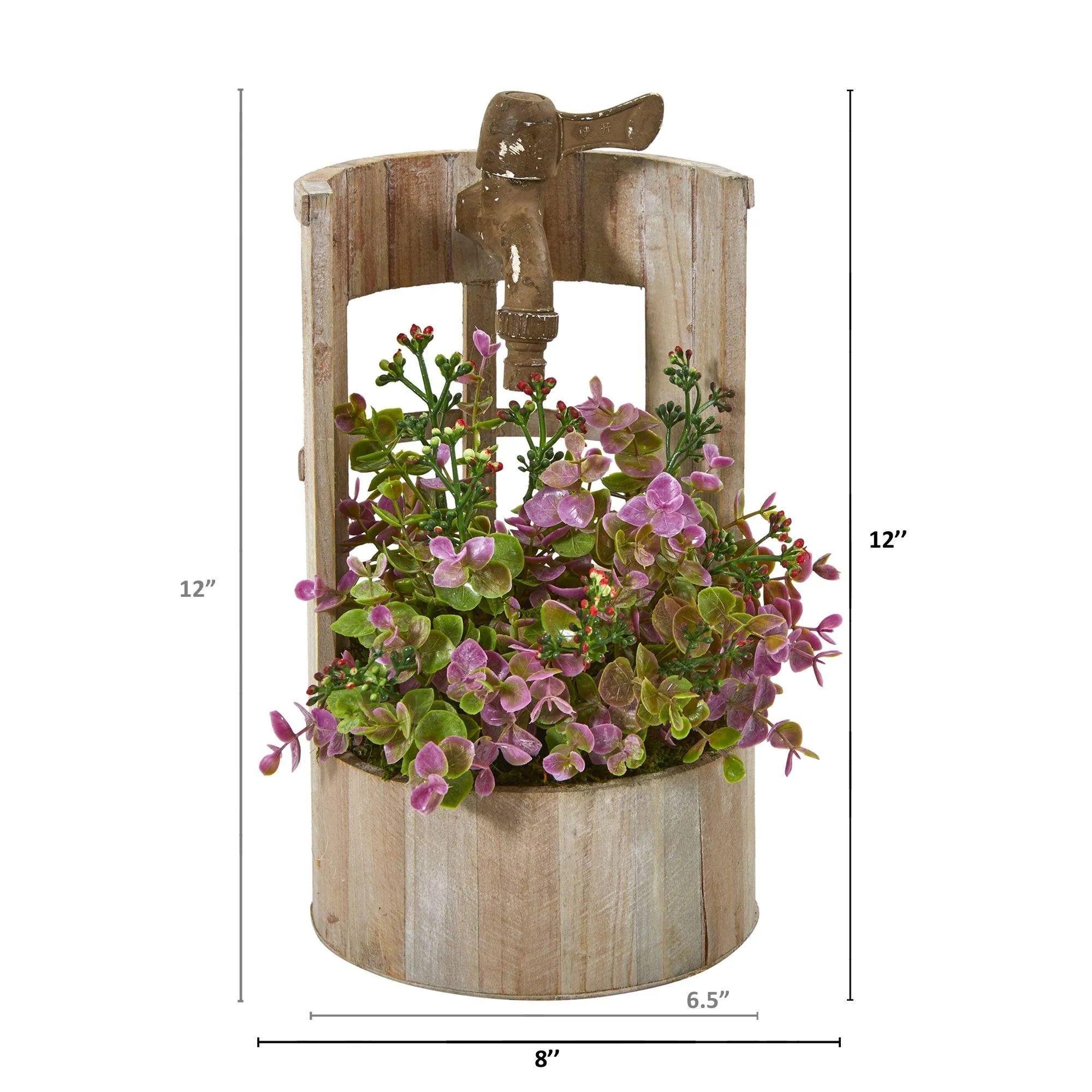 12” Eucalyptus and Sedum Artificial Plant in Faucet Planter - Image 3