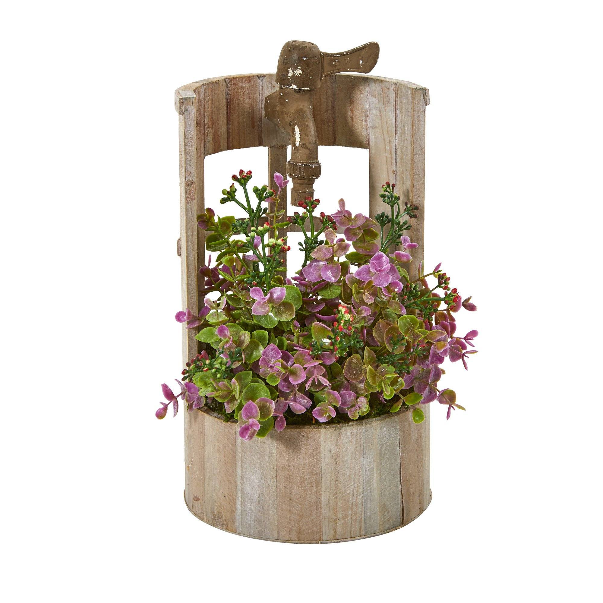 12” Eucalyptus and Sedum Artificial Plant in Faucet Planter - Image 4