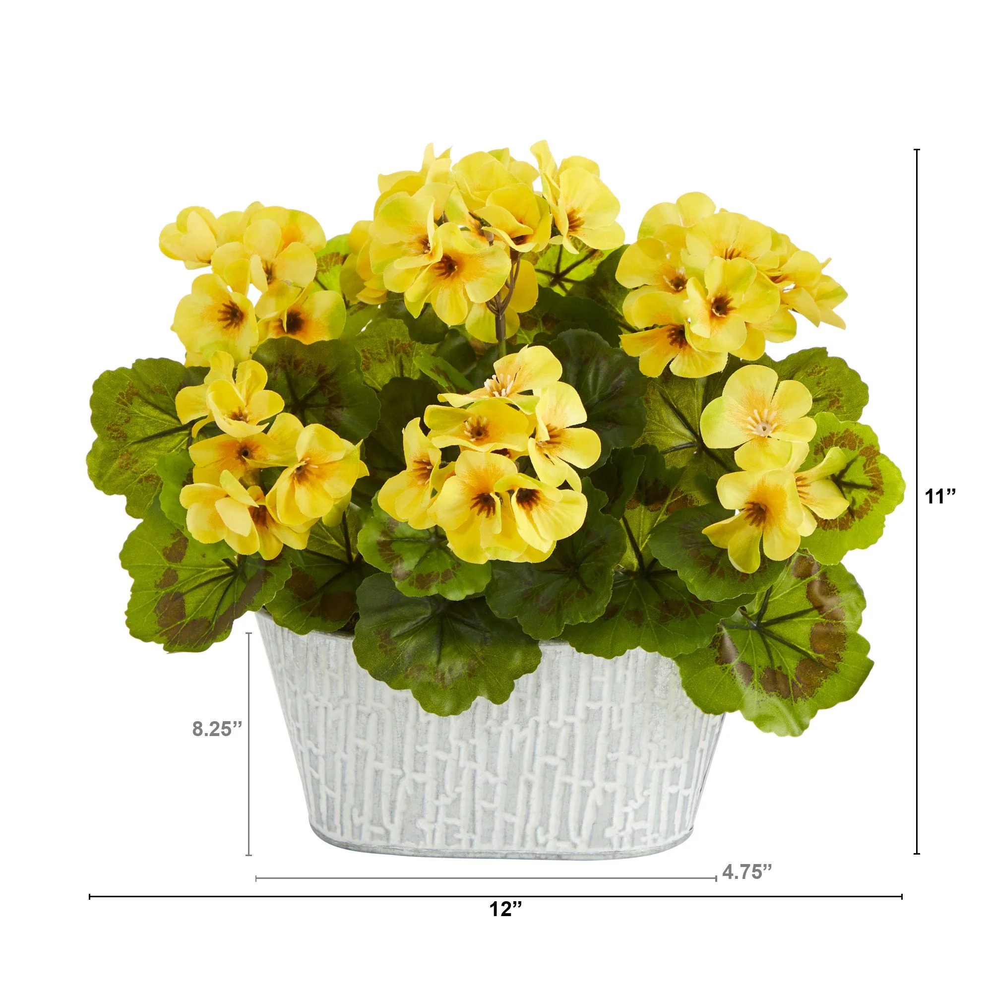 12” Geranium Artificial Plant in White Tin Planter UV Resistant (Indoor/Outdoor) - Image 2