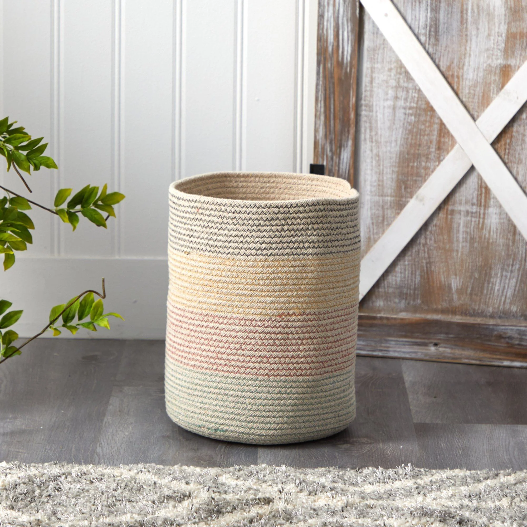 12” Handmade Natural Cotton Multicolored Woven  Planter - Image 3