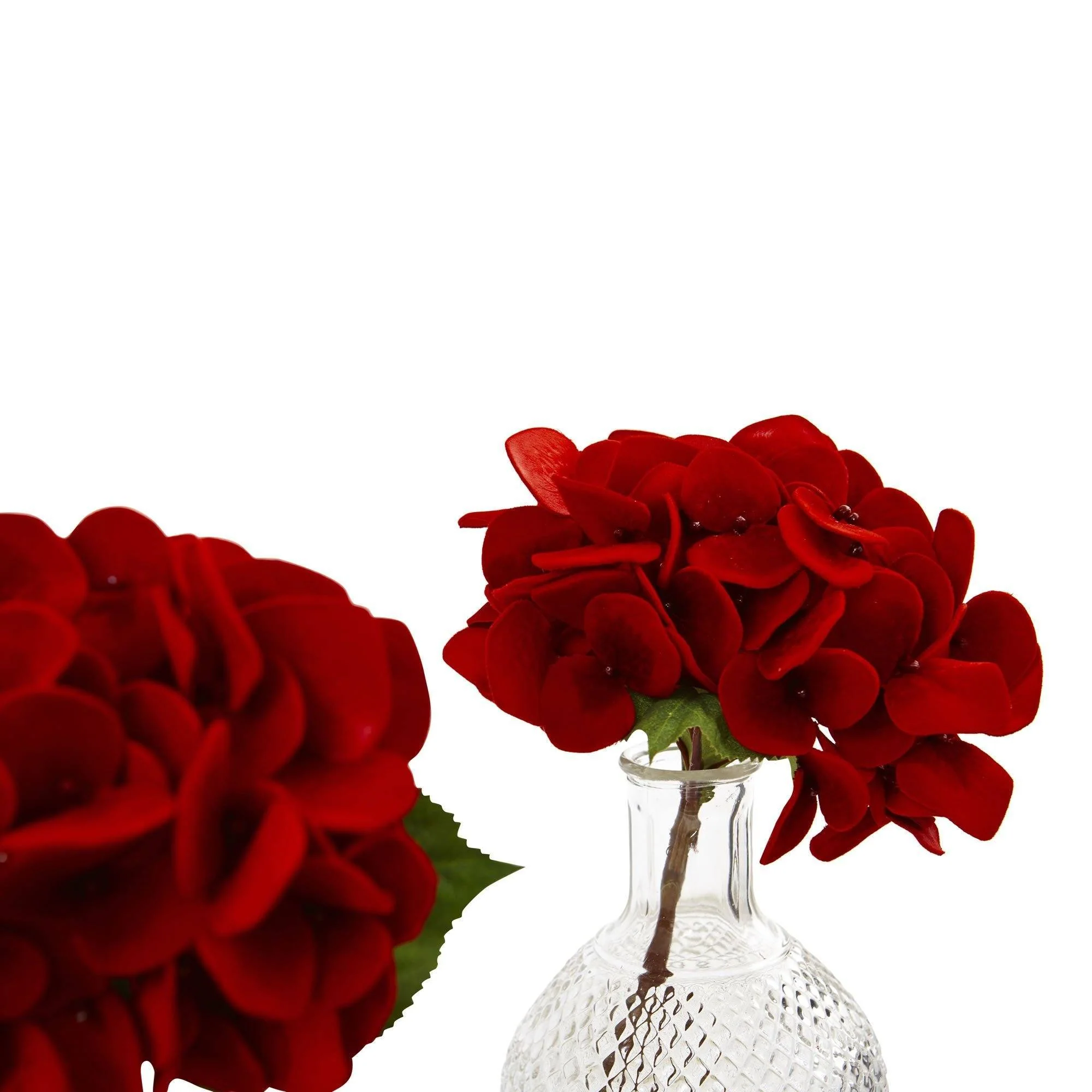 Red Hydrangea w/Glass Vase (Set of 3) - Image 3