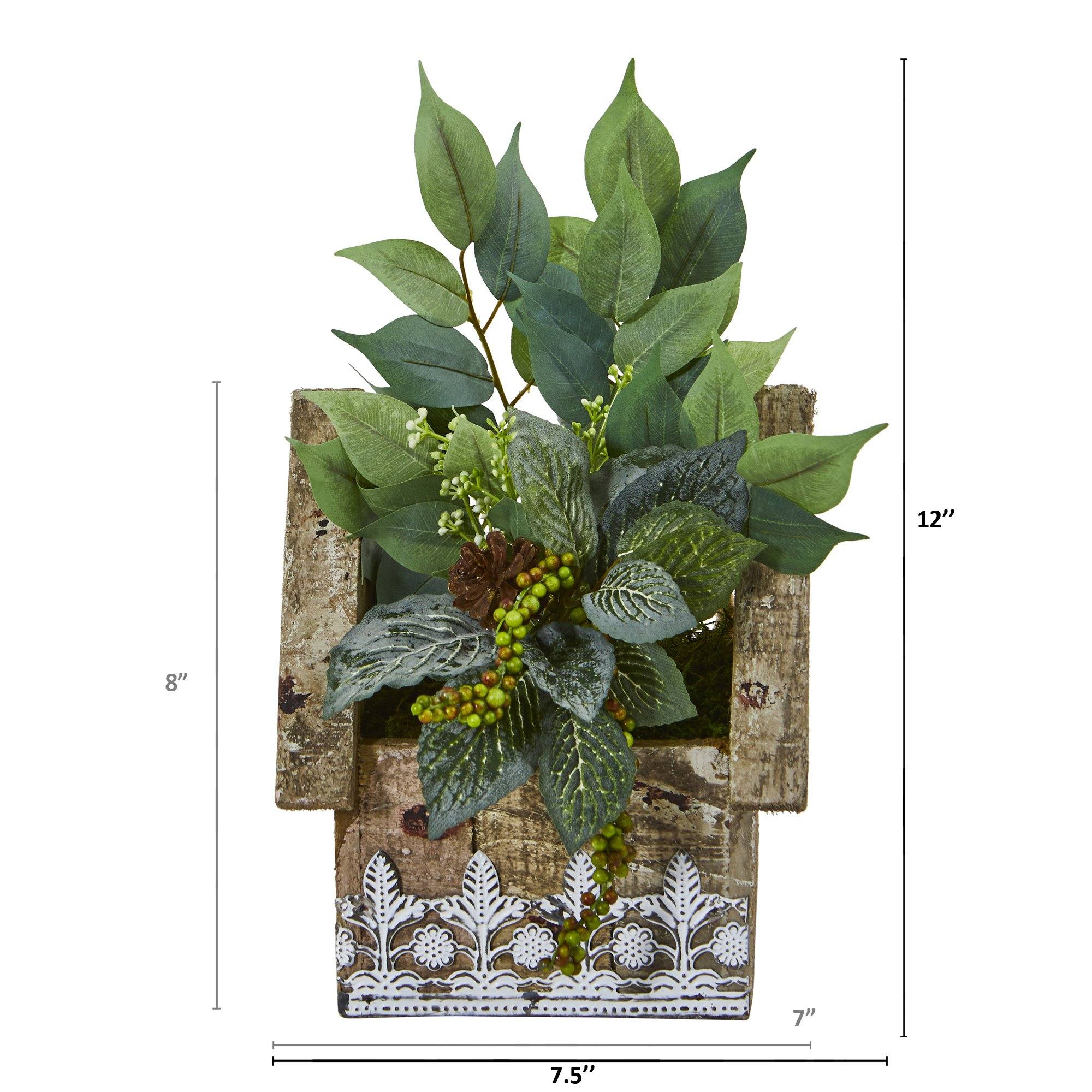 12” Mixed Ficus and Fittonia Artificial Plant in Hanging Floral Design House Planter - Image 2