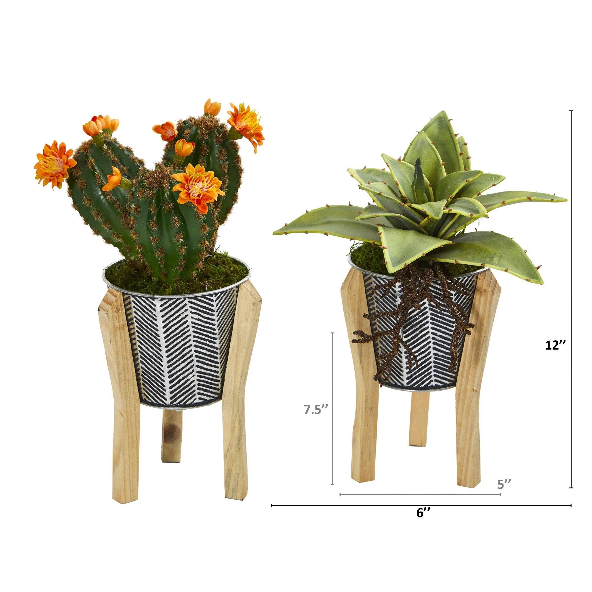 12” Mixed Succulent Artificial Plant in Tin Planter with Legs (Set of 2) - Image 2