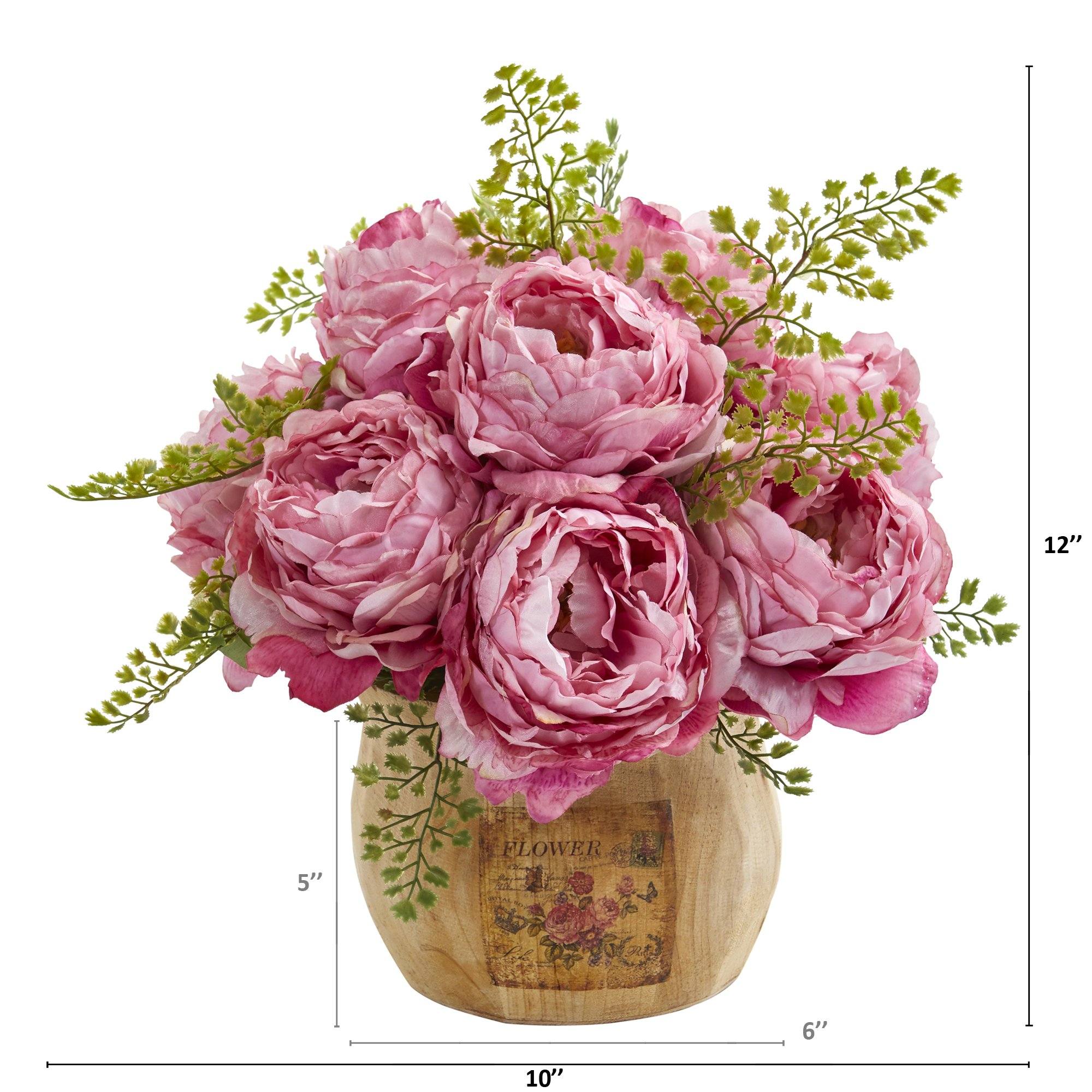 12” Peony Artificial Arrangement in Decorative Planter - Image 4