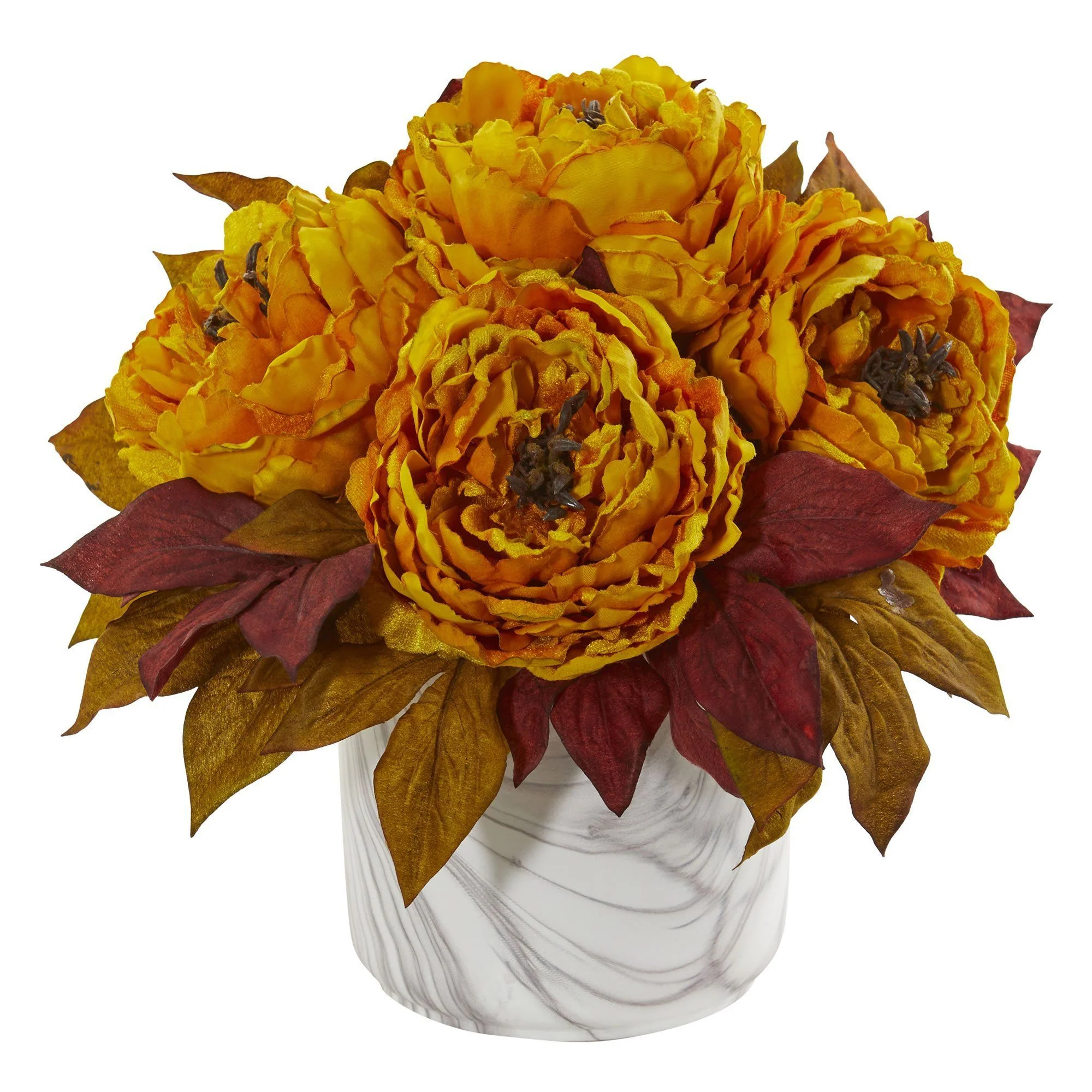 Silk Peony Artificial Arrangement in Marble Finished Vase - Image 4