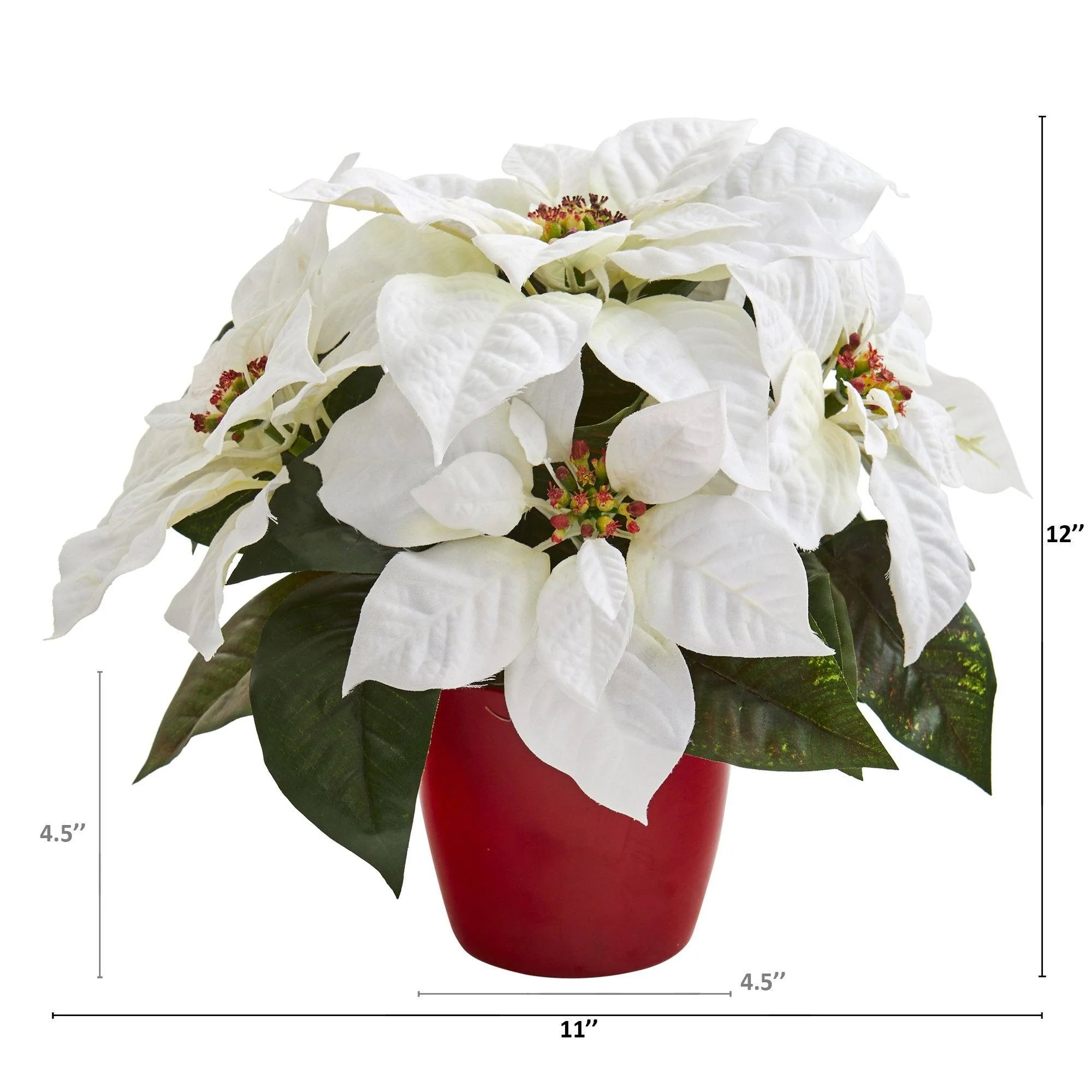 12” Poinsettia Artificial Plant in Red Planter (Set of 2) - Image 2