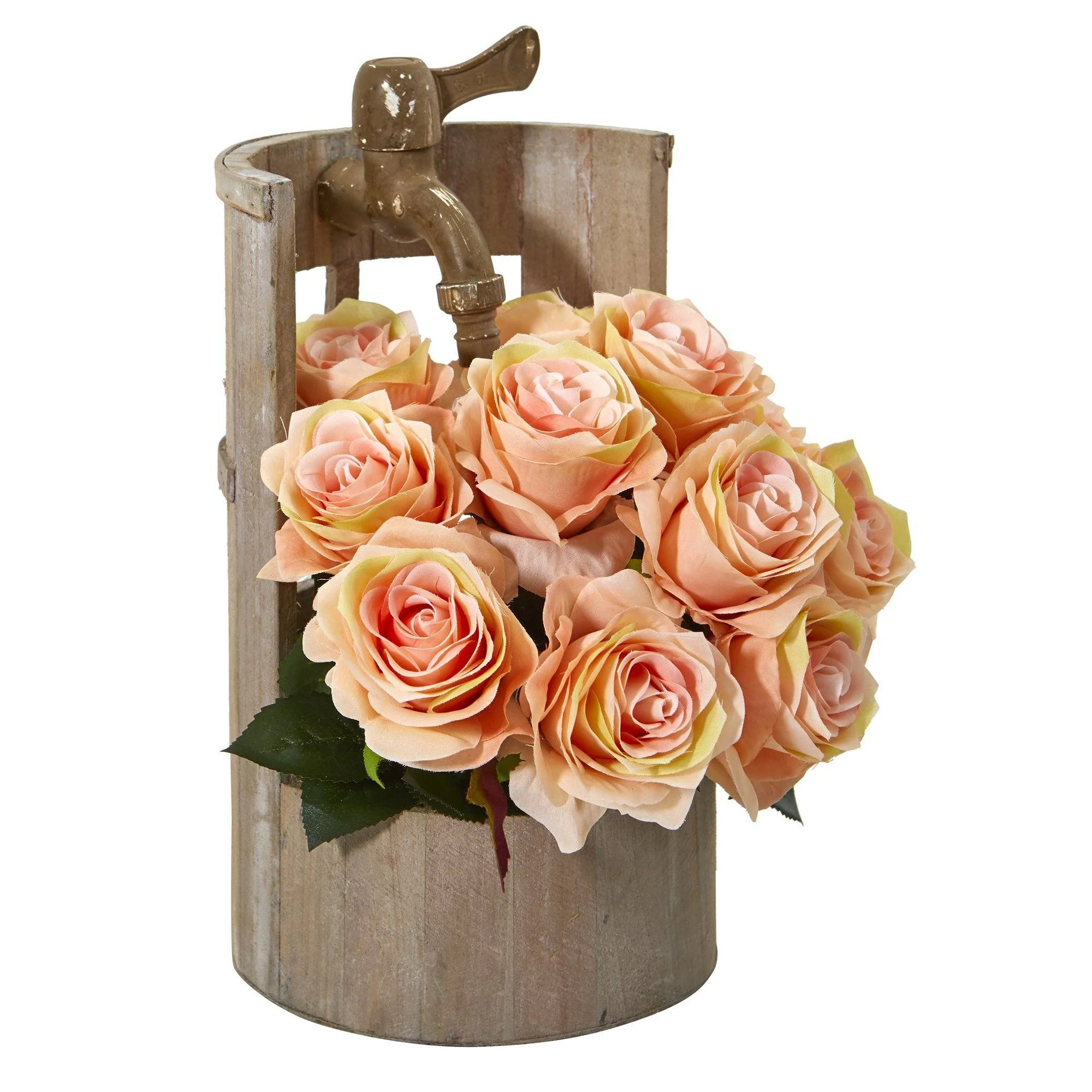 12” Rose Artificial Arrangement in Planter with Faucet - Image 2