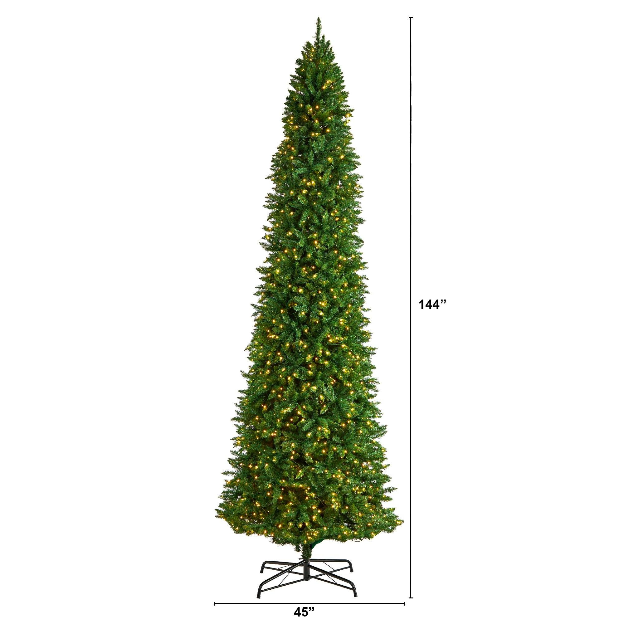 12’ Slim Green Mountain Pine Artificial Christmas Tree with 1100 Clear LED Lights and 3235 Tips - Image 2