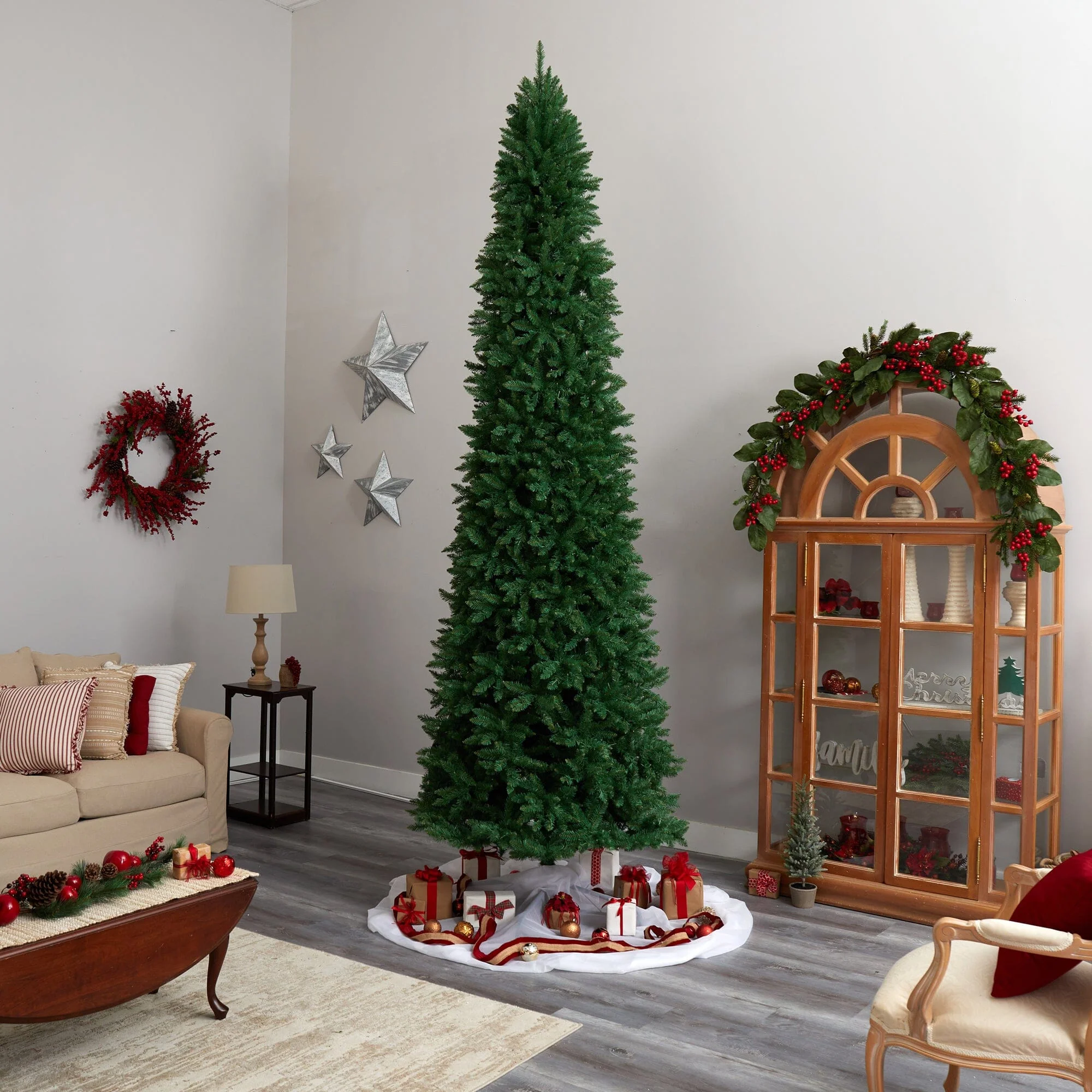 12’ Slim Green Mountain Pine Artificial Christmas Tree with 3235 Bendable Branches - Image 6