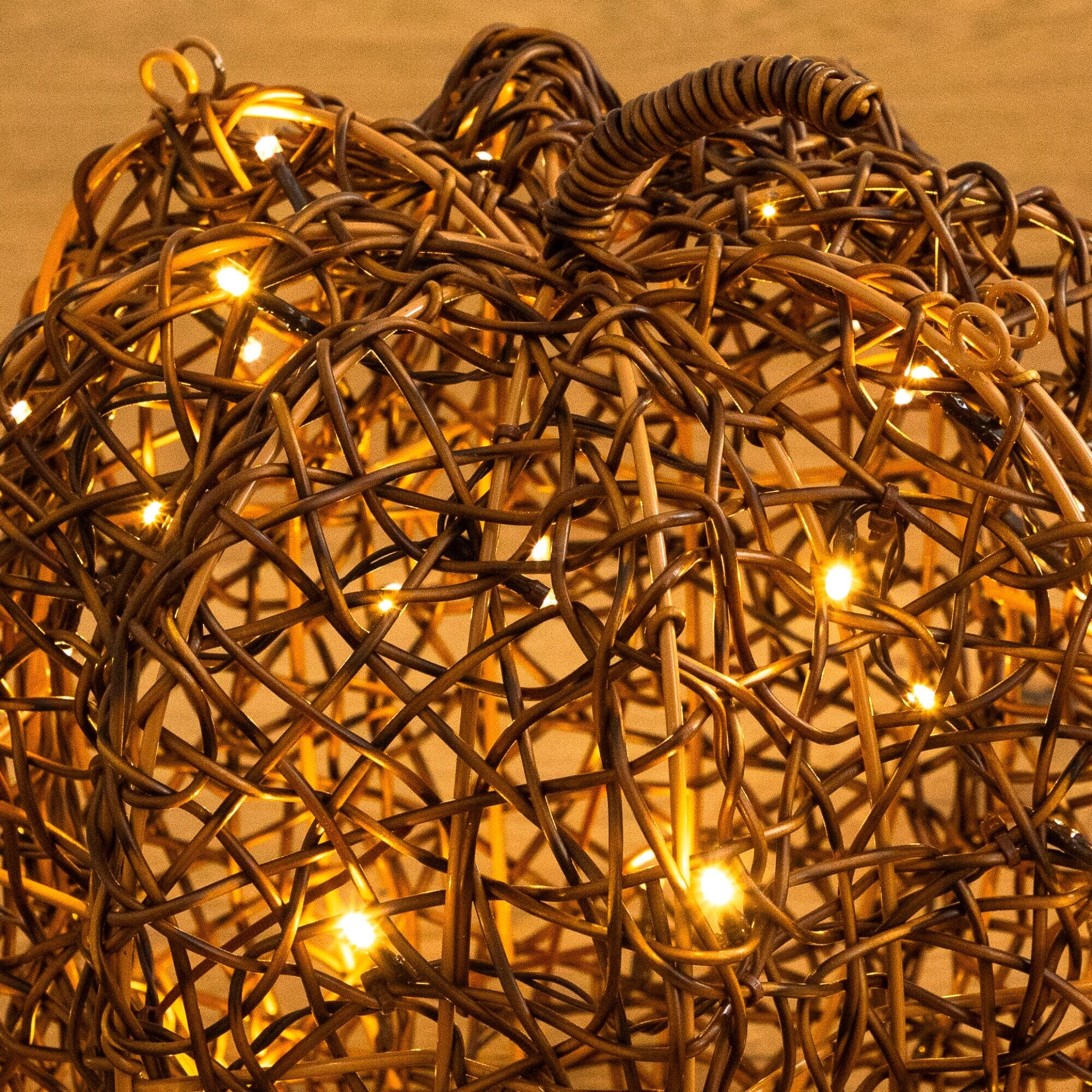 12in. Pre-Lit Autumn Rattan Fall Pumpkin with 40 Warm White LED Lights - Image 2