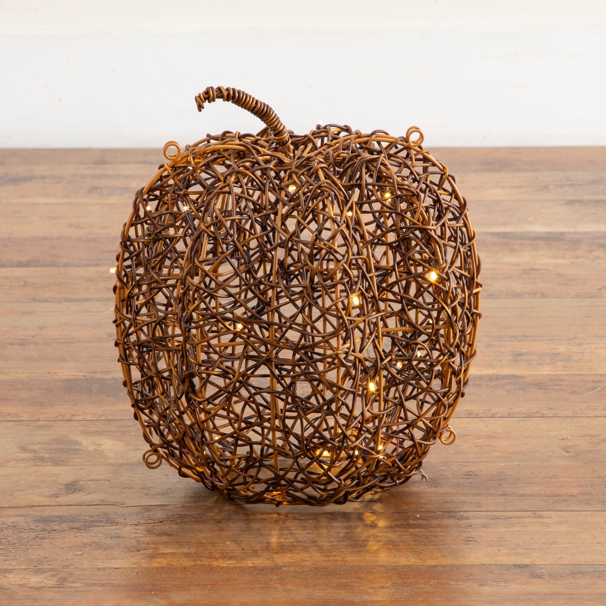 12in. Pre-Lit Autumn Rattan Fall Pumpkin with 40 Warm White LED Lights - Image 3