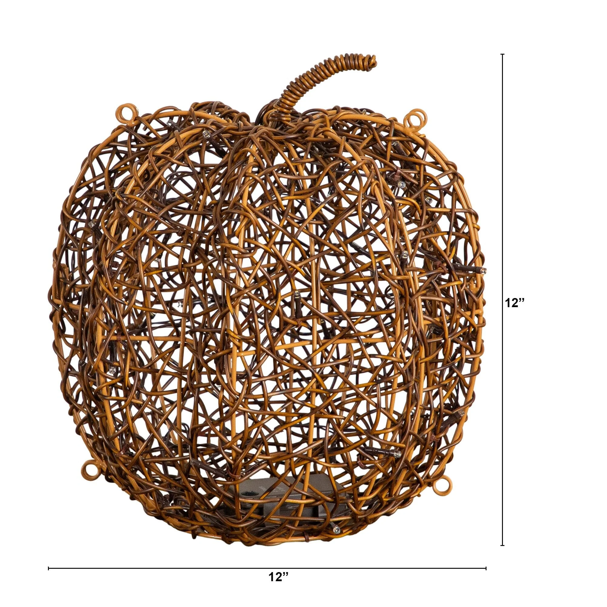 12in. Pre-Lit Autumn Rattan Fall Pumpkin with 40 Warm White LED Lights - Image 5