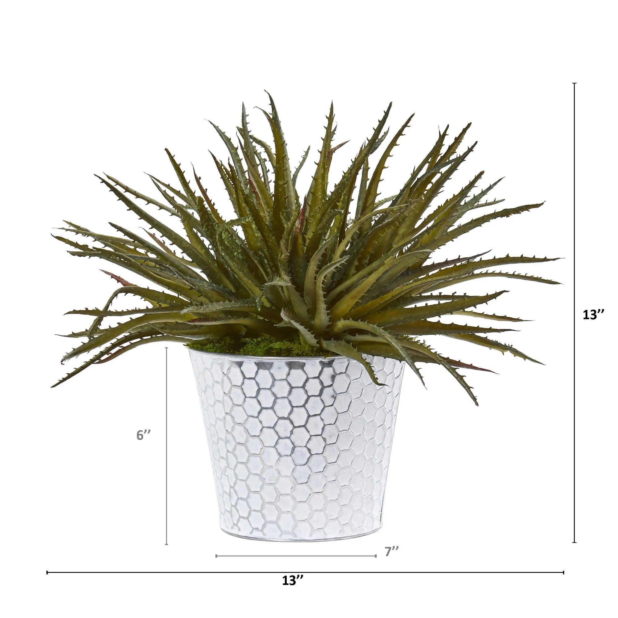 13” Aloe Artificial Plant in White Embossed Planter - Image 2