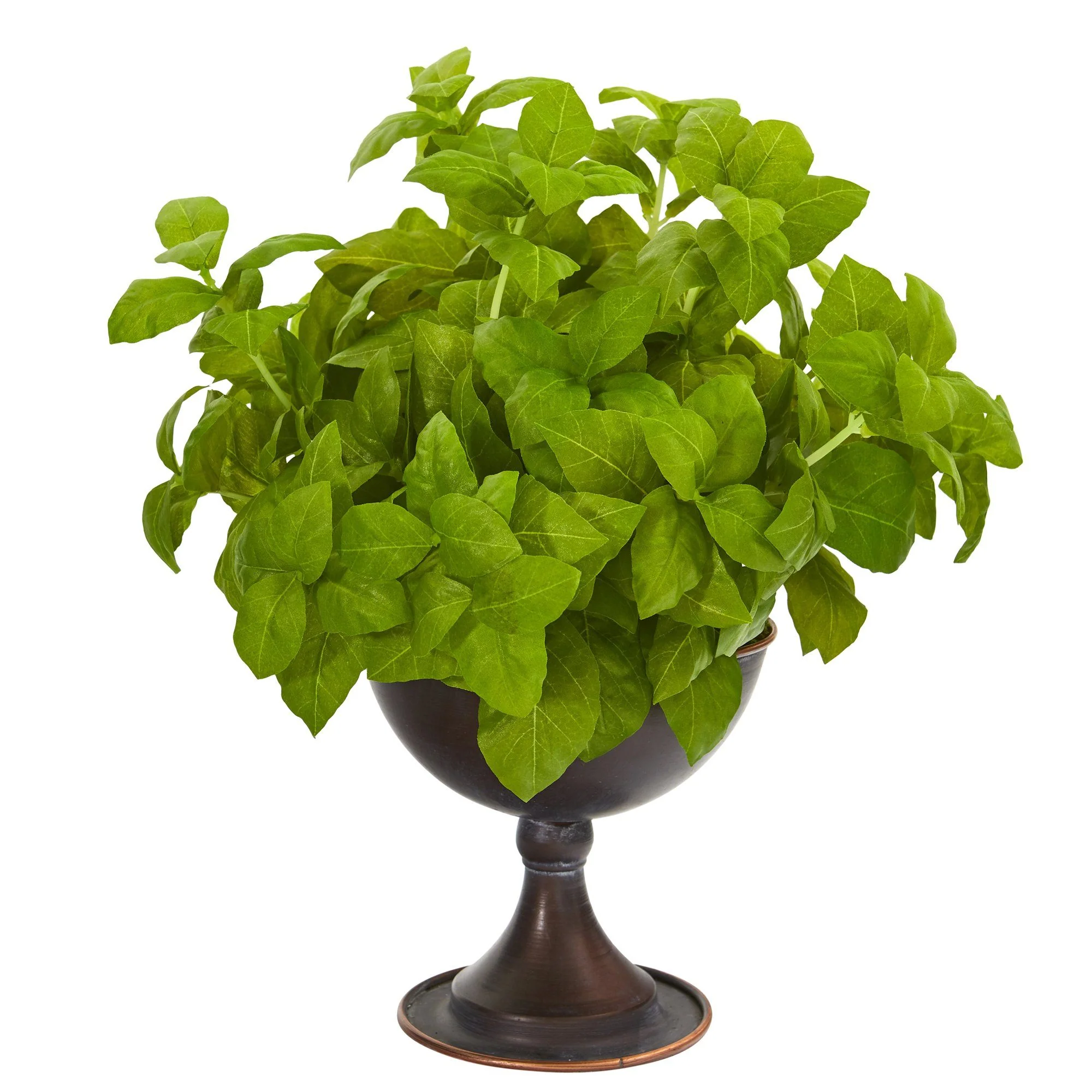 13” Basil Artificial Plant in Metal Chalice - Image 3