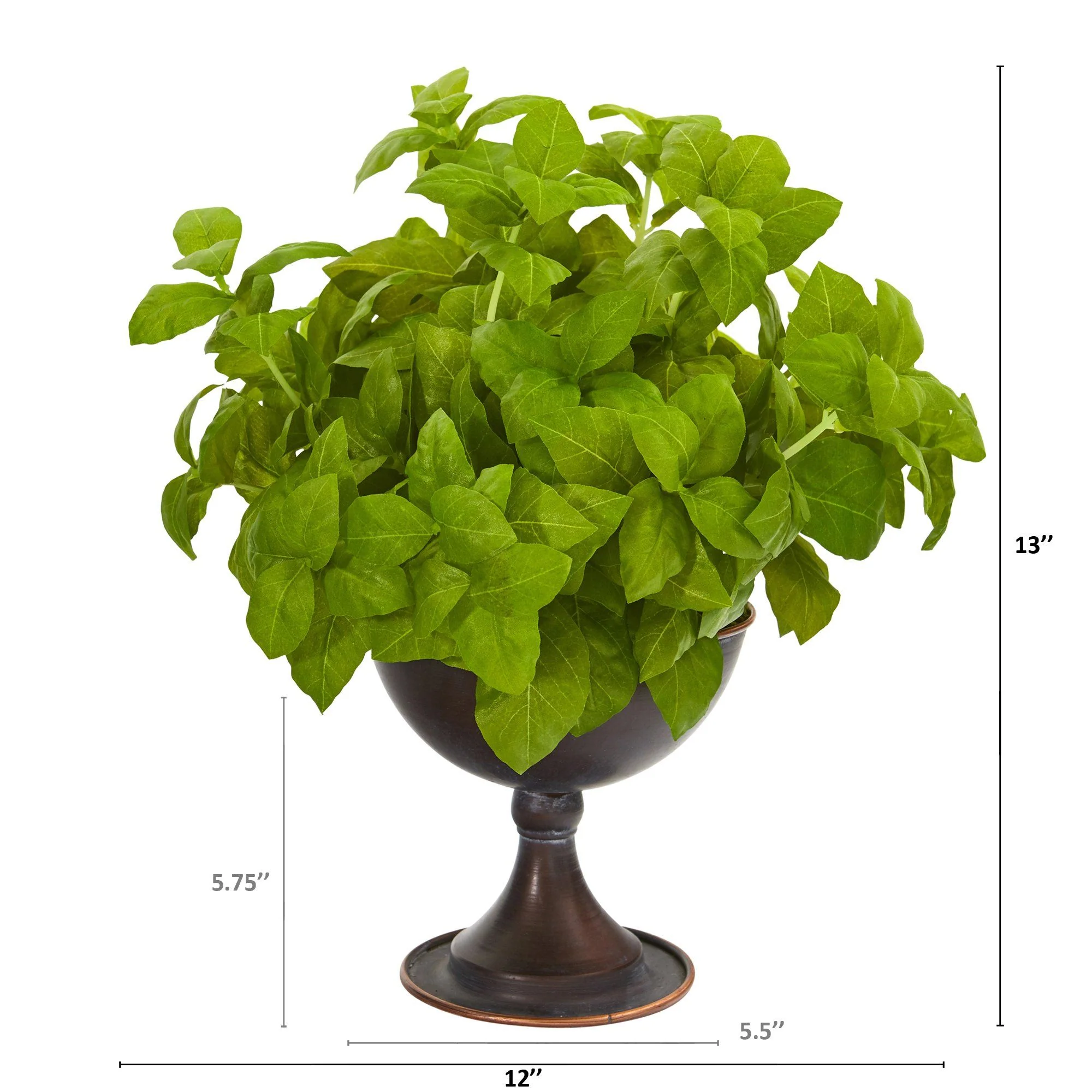 13” Basil Artificial Plant in Metal Chalice - Image 4