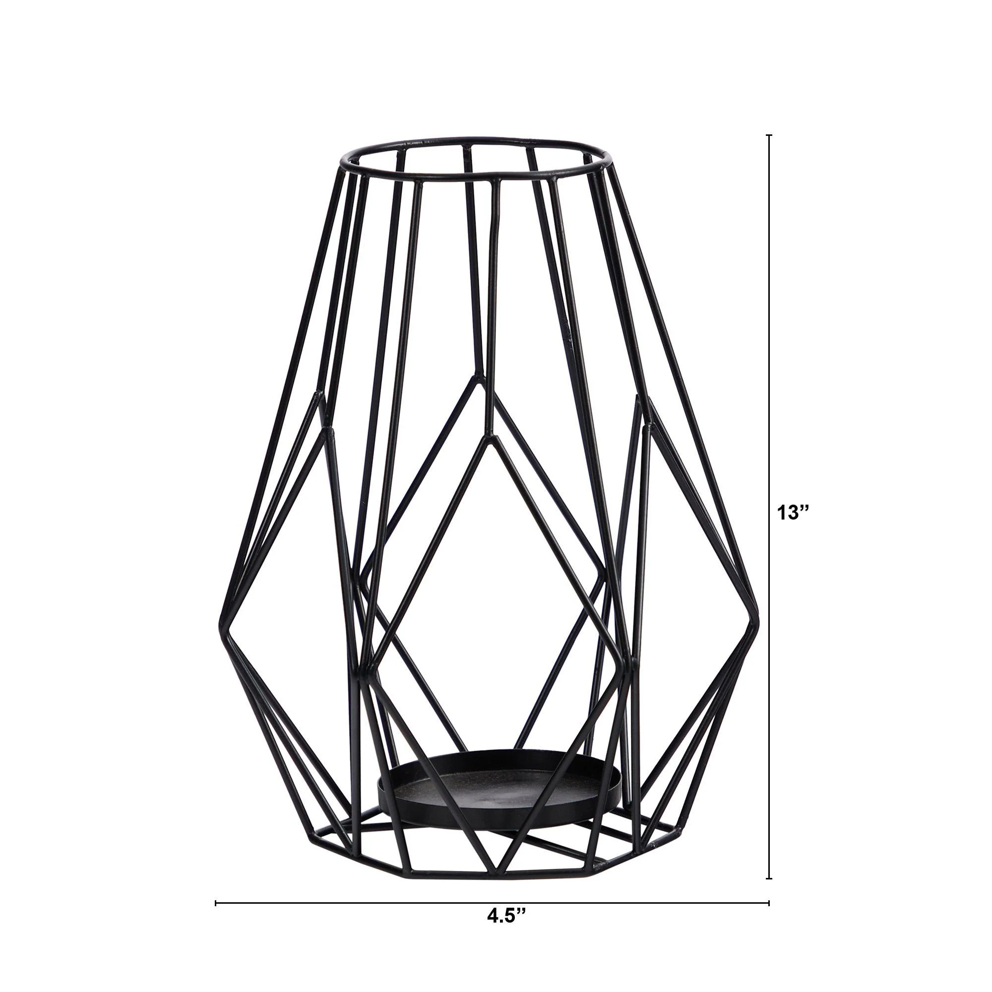 13” Geometric Black Metal Wire Votive Tea Lantern Candle Holder - Image 2