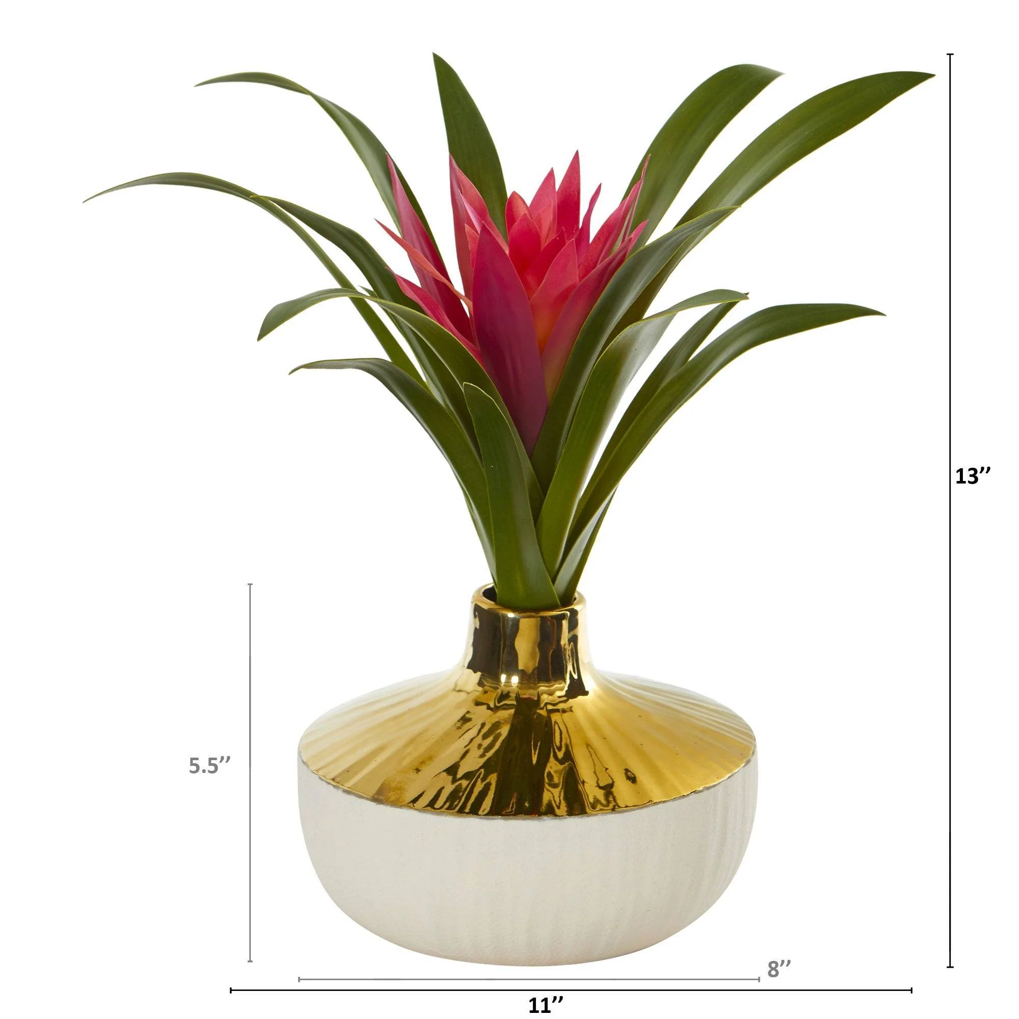 13” Ginger Artificial Plant in Gold and Cream Elegant Vase - Image 2