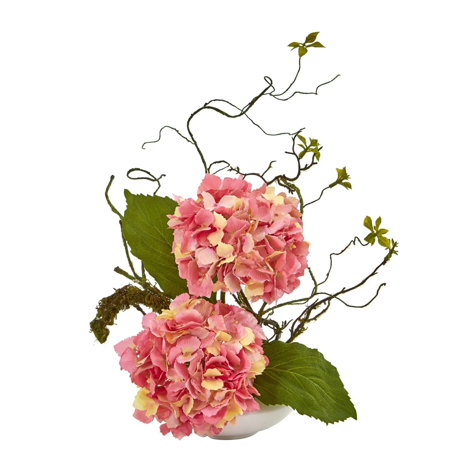 13” Hydrangea Artificial Arrangement in White Vase - Image 4