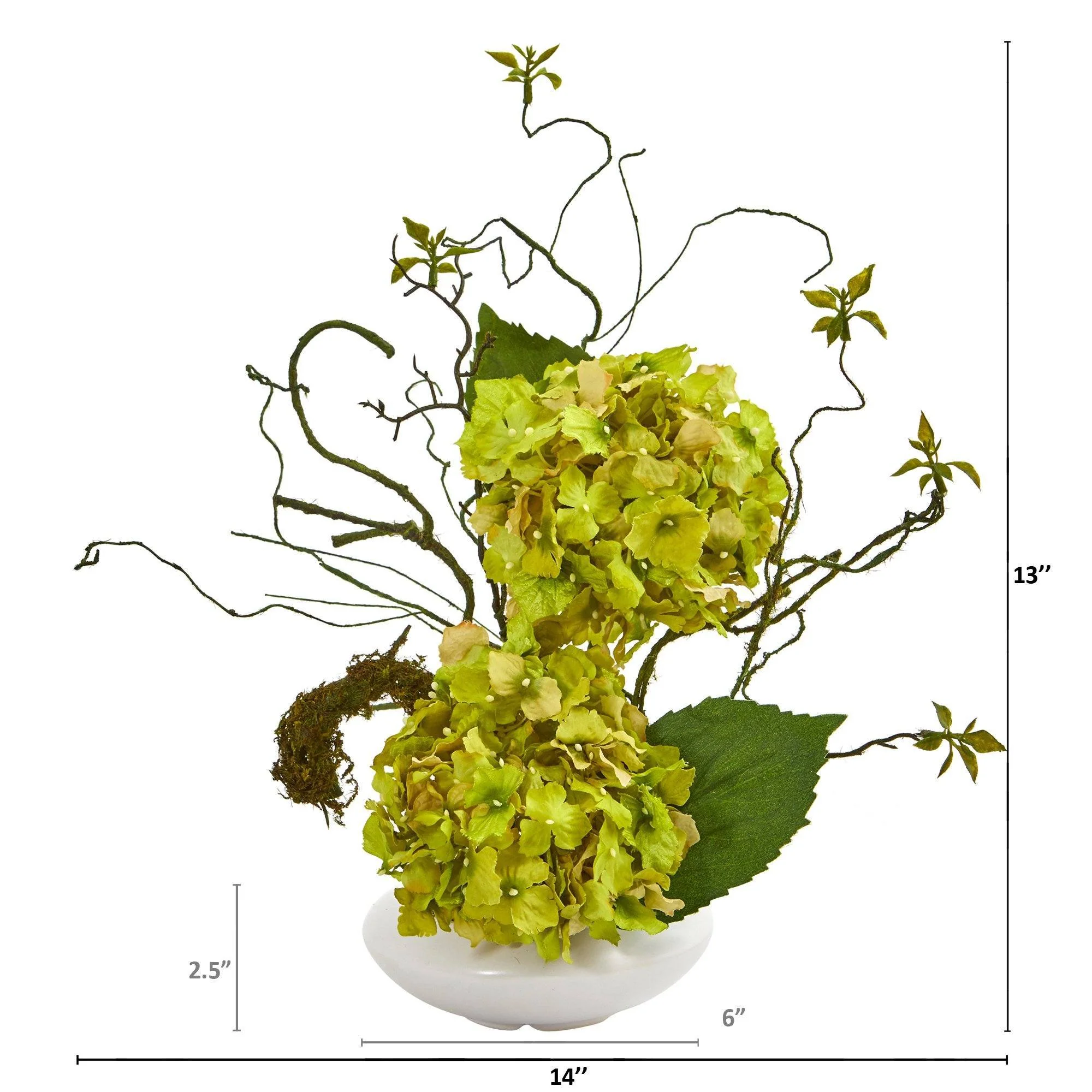 13” Hydrangea Artificial Arrangement in White Vase - Image 6