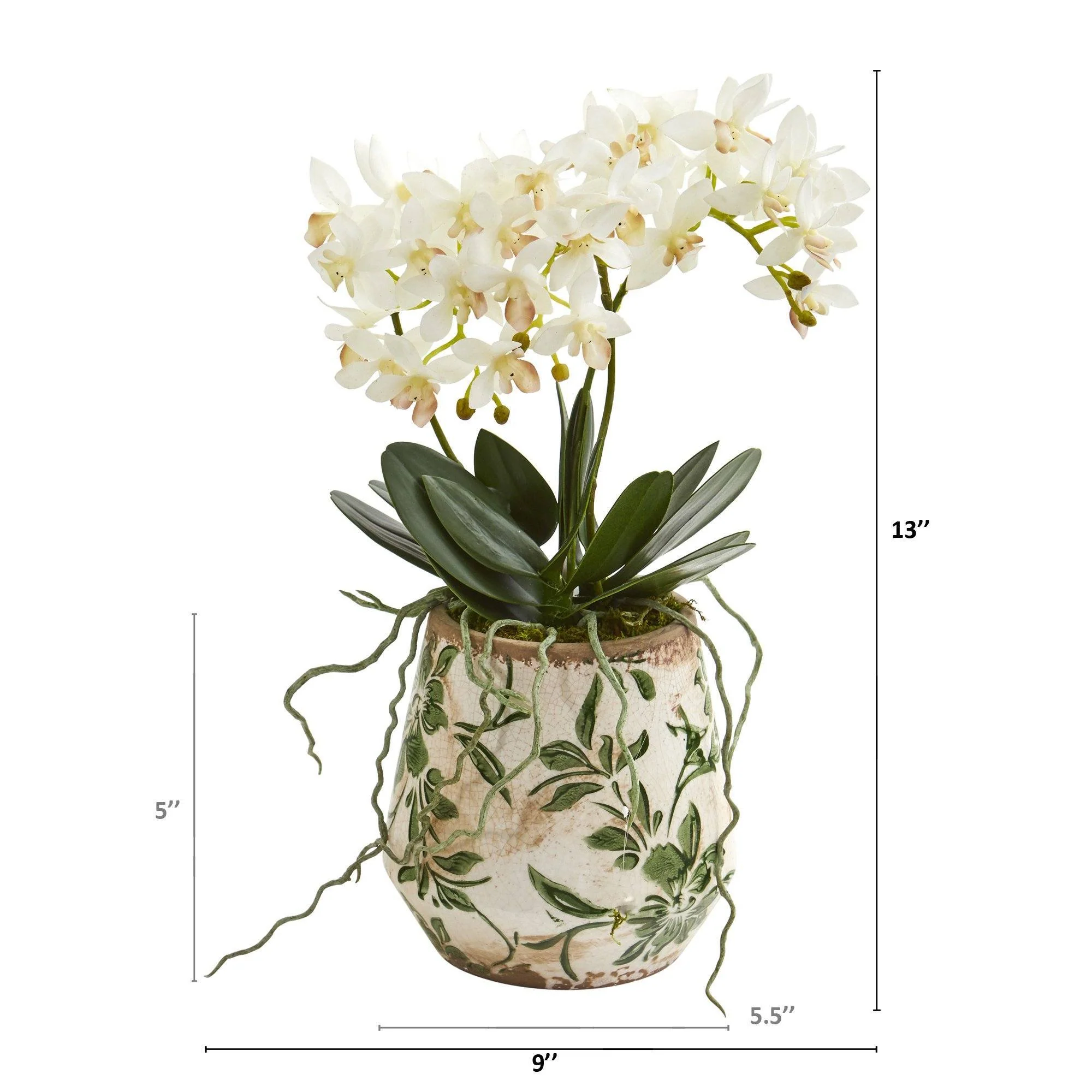 13” Mini Orchid Phalaenopsis Artificial Arrangement in Floral Vase - Image 2